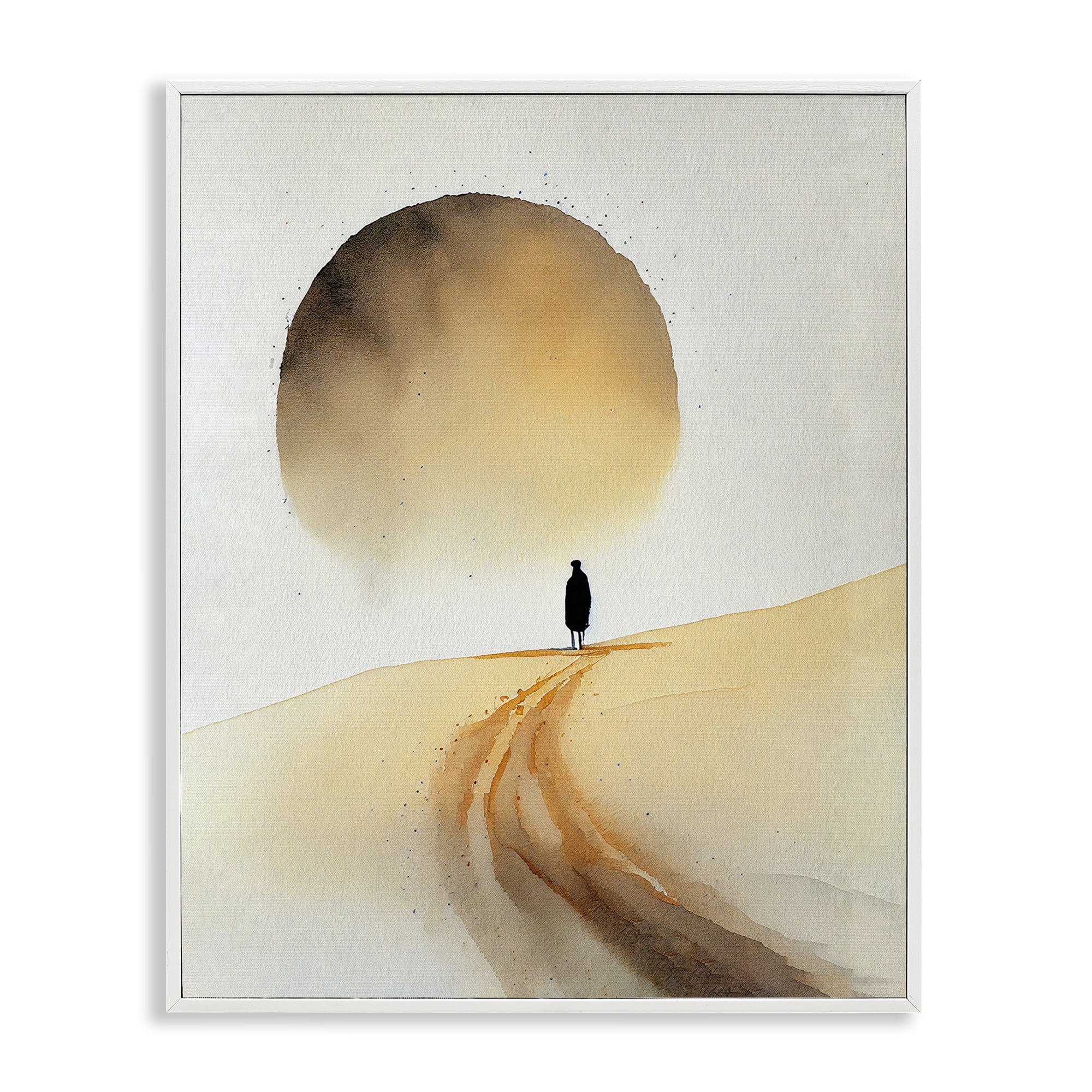 Stupell Industries Person Walking Desert Dunes Landscape Painting White Framed Art Print Wall Art, 16 x 20