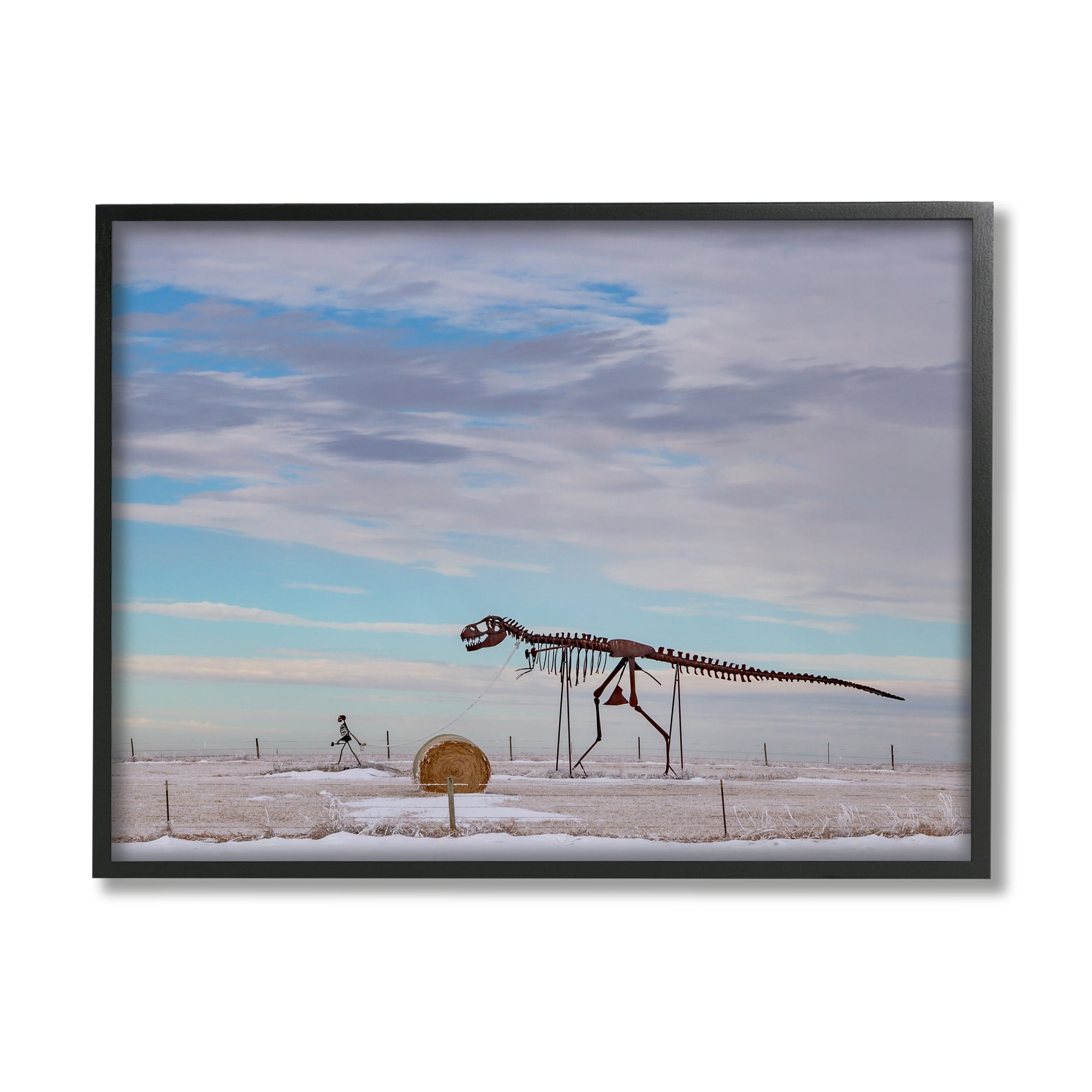 Stupell Industries Person Walking Dinosaur Skeleton Beach Sand Dunes Photograph Black Framed Art Print Wall Art, Design by Jeff Poe Photography