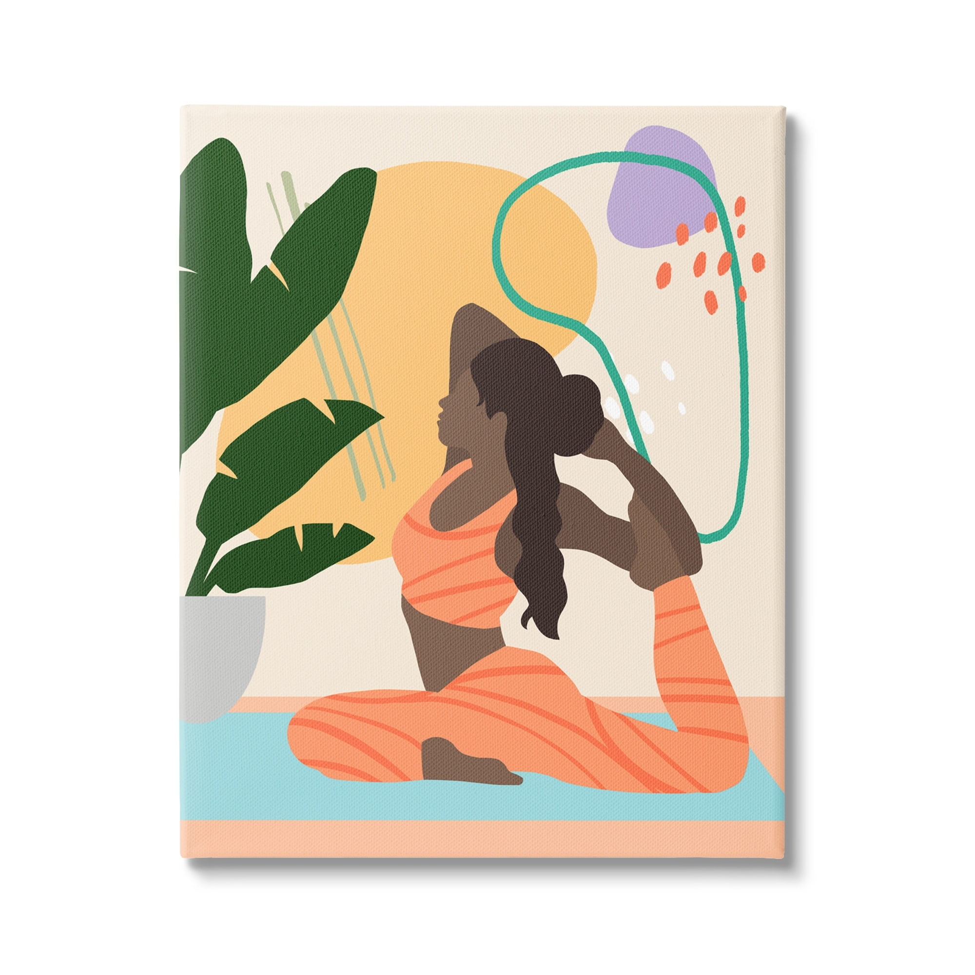 Stupell Industries Person Working Out Yoga Plant Modern Design Global Painting Gallery-Wrapped Canvas Print Wall Art, 24 x 30, Design by Annie Warren