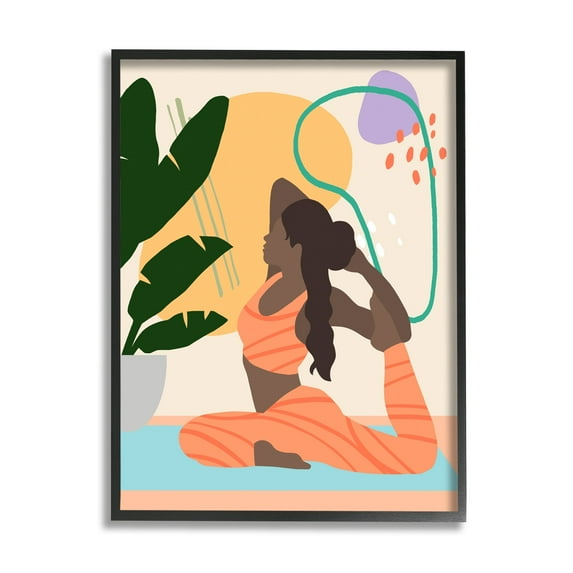 Stupell Industries Person Working Out Yoga Plant Modern Design Graphic Art Black Framed Art Print Wall Art, 11x14, by Annie Warren