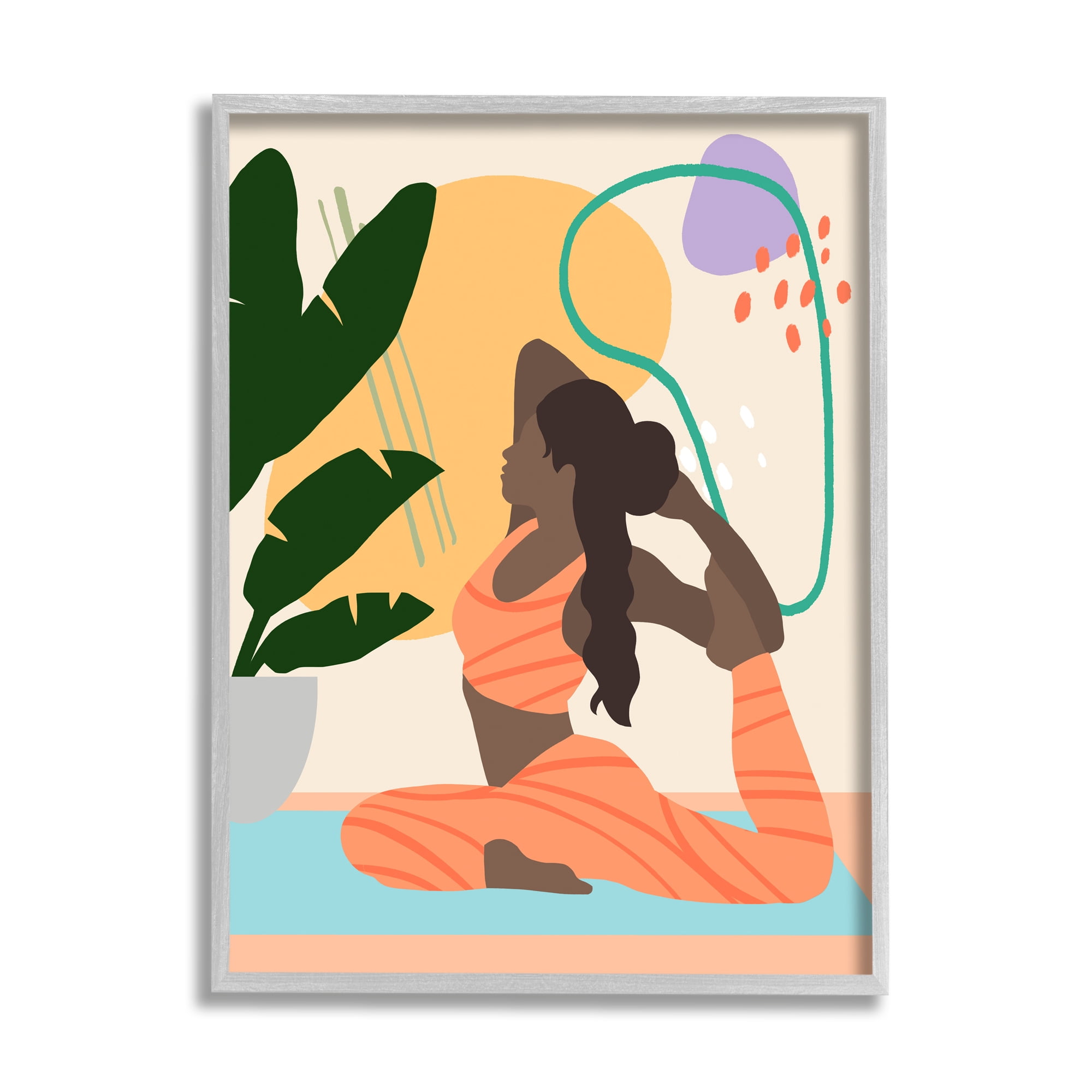 Stupell Industries Person Working Out Yoga Plant Modern Design Graphic Art Gray Framed Art Print Wall Art, 16x20, by Annie Warren