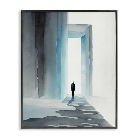 Stupell Industries Person with Snowy Doorway Landscape Painting Black Framed Art Print Wall Art, 11 x 14