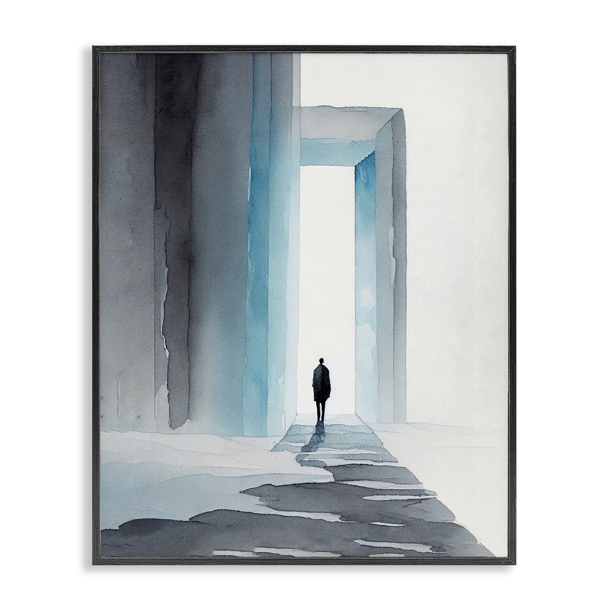 Stupell Industries Person with Snowy Doorway Landscape Painting Black Framed Art Print Wall Art, 24 x 30