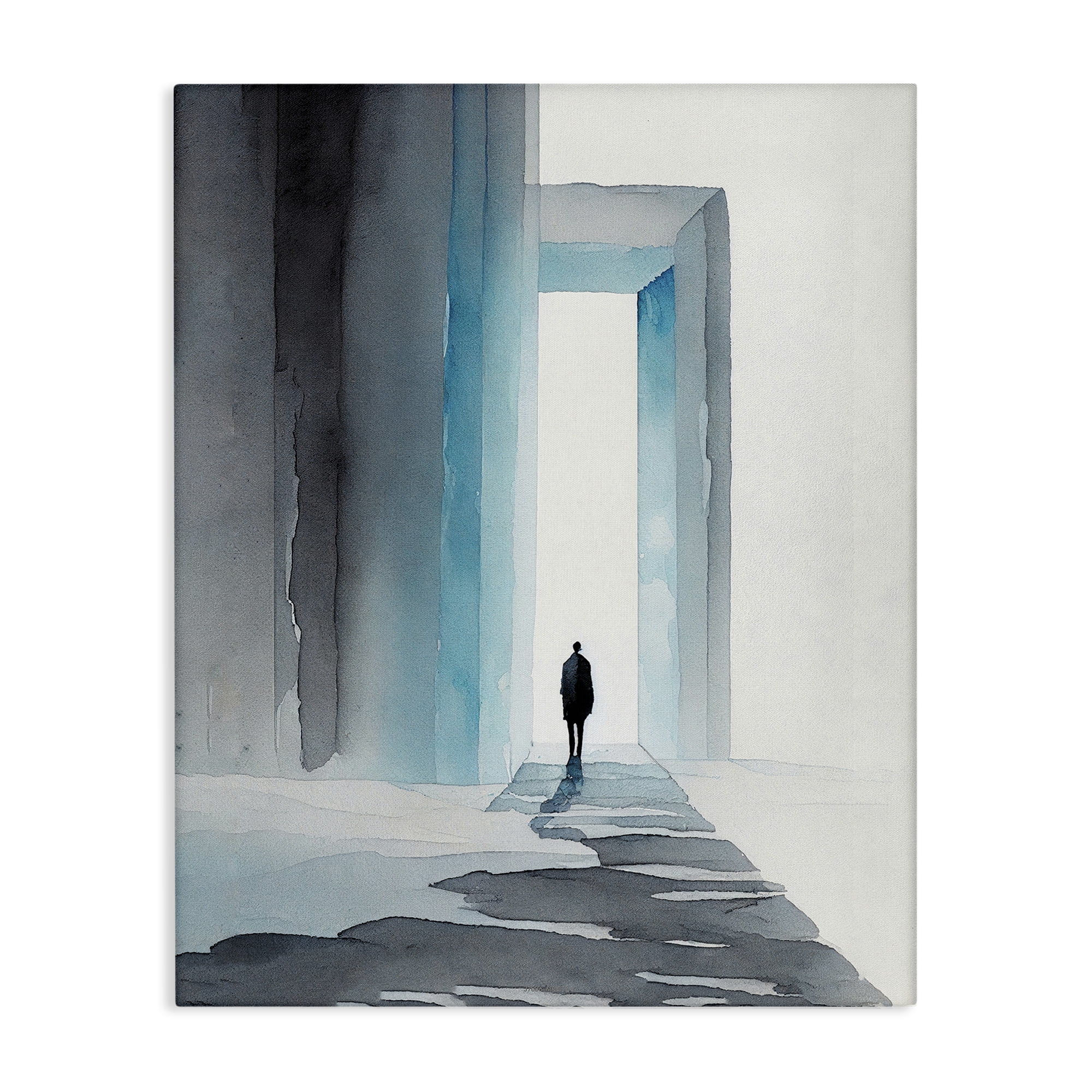 Stupell Industries Person with Snowy Doorway Landscape Painting Gallery Wrapped Canvas Art Print Wall Art, 30 x 40