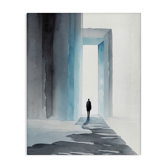 Stupell Industries Person with Snowy Doorway Landscape Painting Gallery Wrapped Canvas Art Print Wall Art, 30 x 40