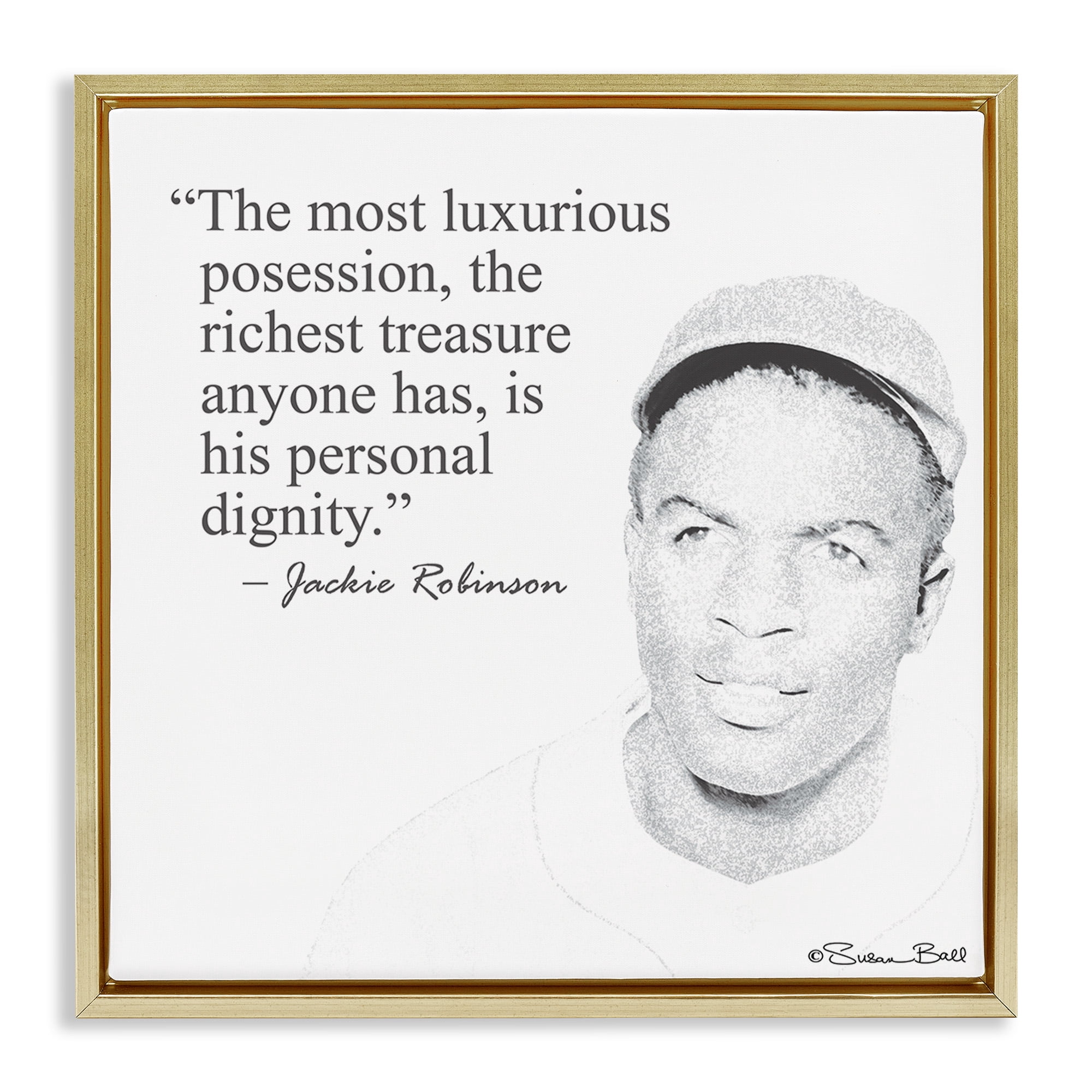 Stupell Industries Personal Dignity Jackie Robinson Quote Black and White Inspirational Painting Gold Floater Framed Canvas Art Print Wall Art, 18 x 18