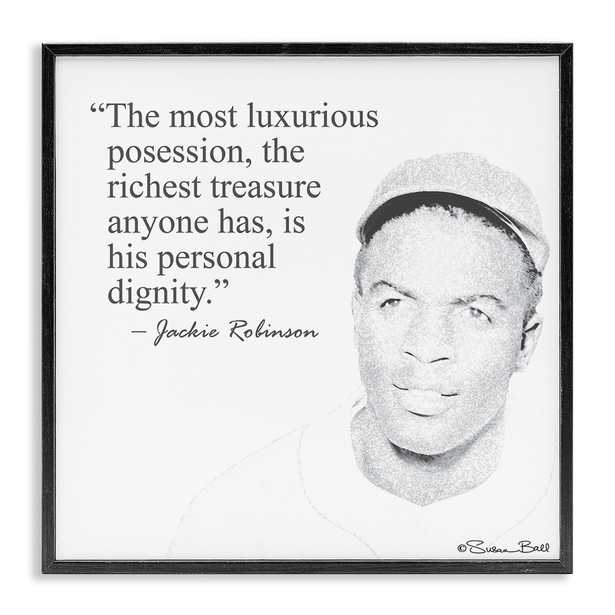 Stupell Industries Personal Dignity Jackie Robinson Quote Black and White Inspirational Painting Black Framed Art Print Wall Art, 24 x 24