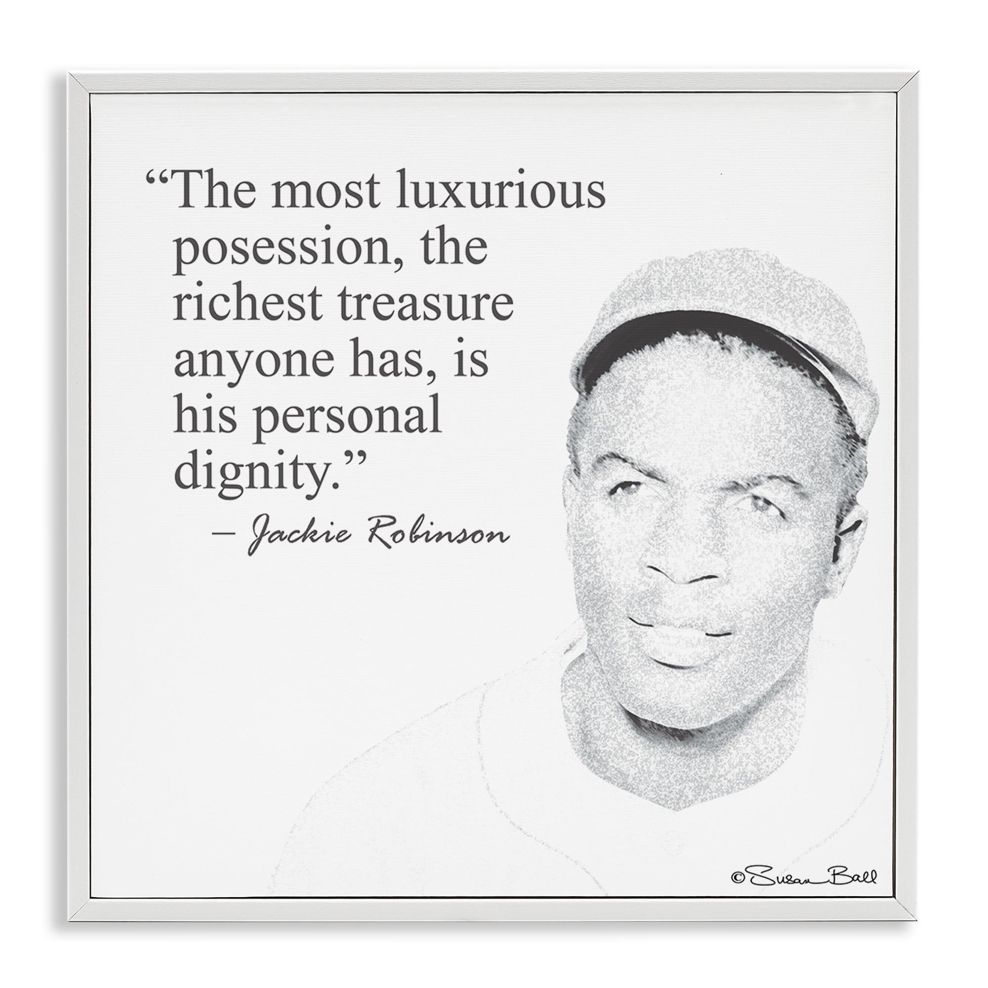 Stupell Industries Personal Dignity Jackie Robinson Quote Black and White Inspirational Painting White Framed Art Print Wall Art, 12 x 12
