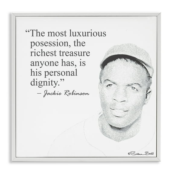 Stupell Industries Personal Dignity Jackie Robinson Quote Black and White Inspirational Painting White Framed Art Print Wall Art, 17 x 17