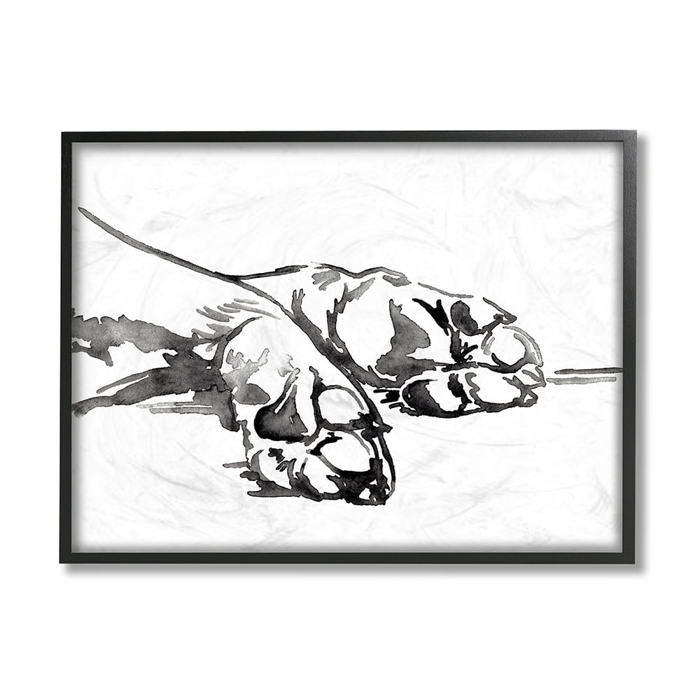 Stupell Industries Pet Animal Paws Minimal Ink Linework Black Framed by Jennifer Paxton Parker