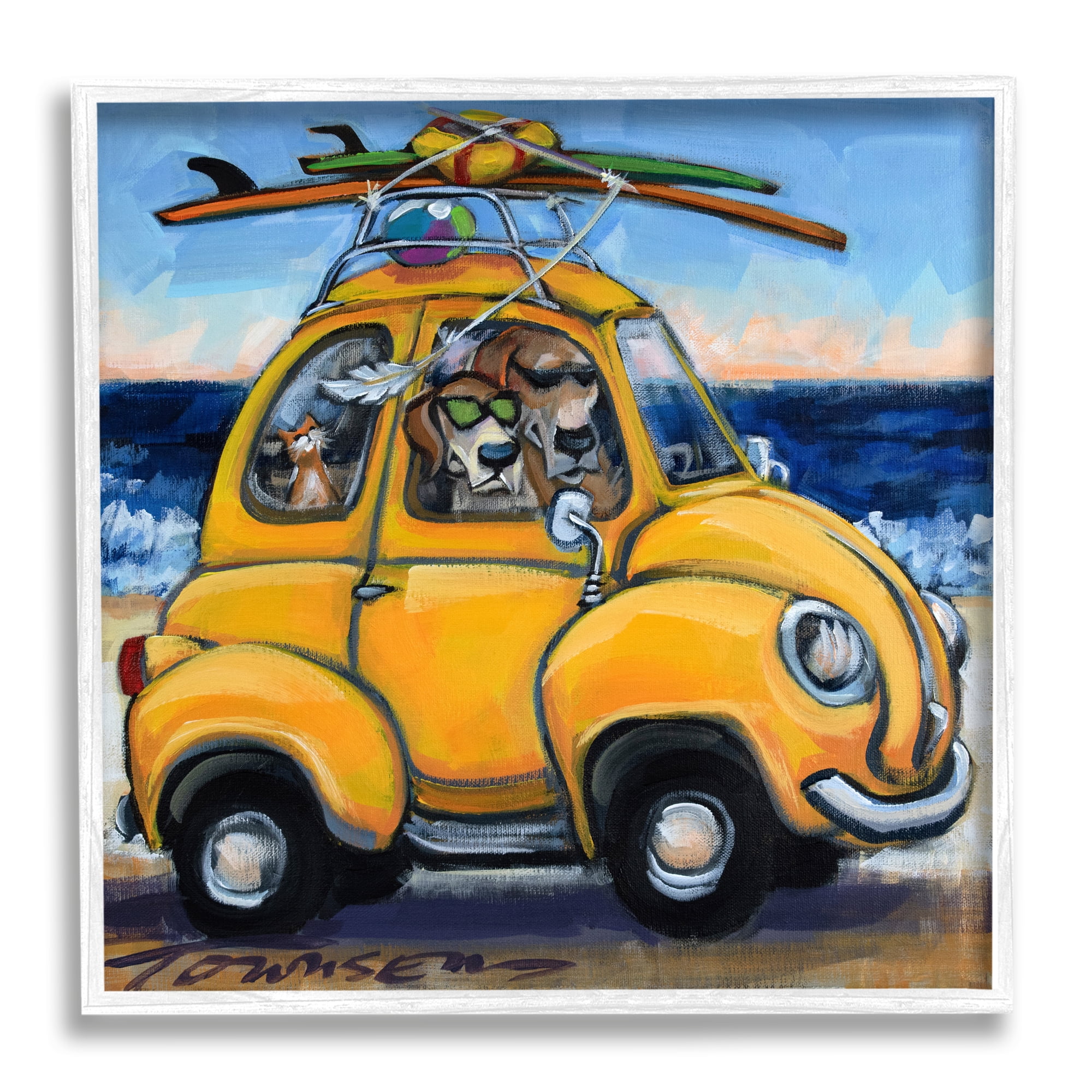 Stupell Industries Pet Beach Buggy Groovy Dog Cat Surf Scene, 12 x 12, Design by CR Townsend