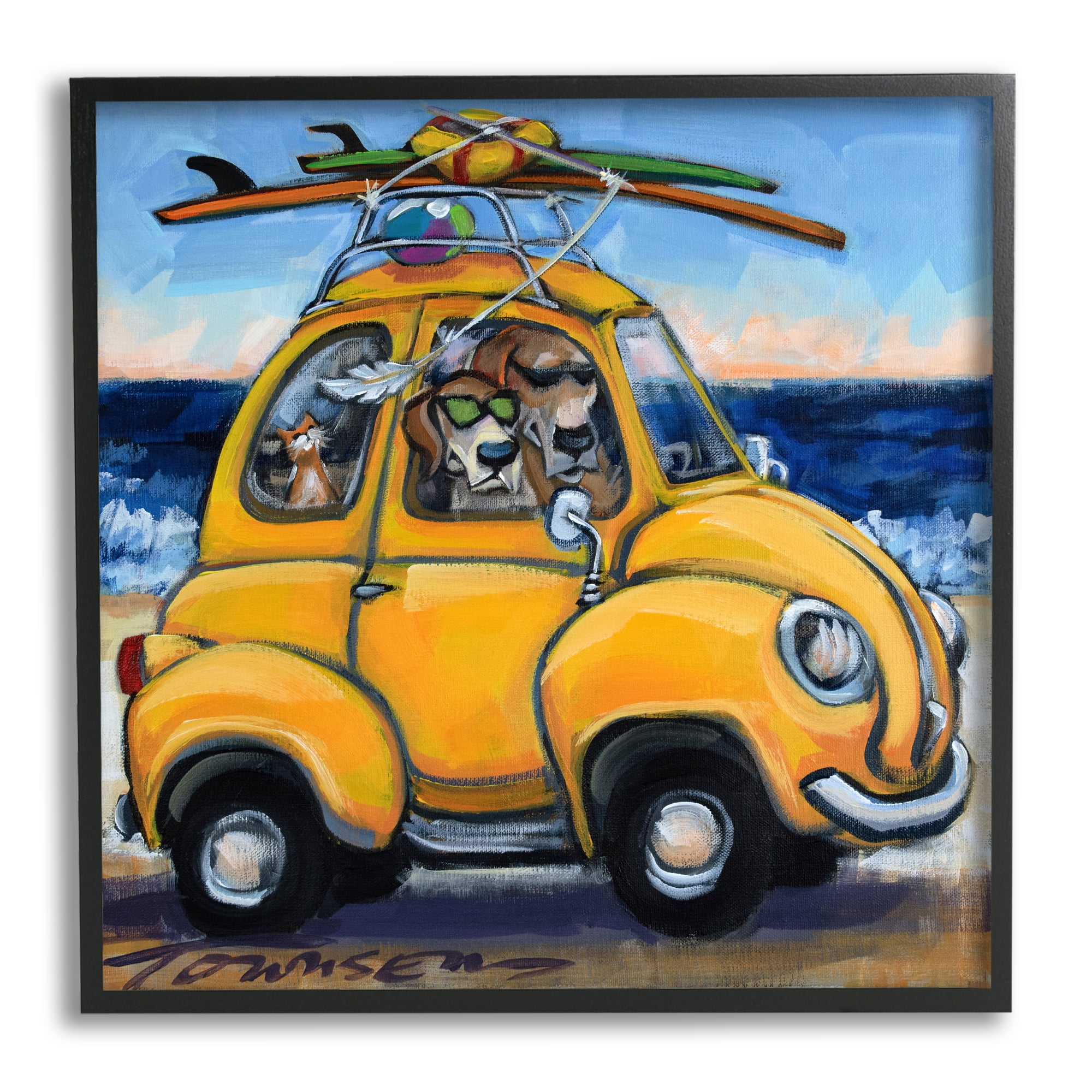 Stupell Industries Pet Beach Buggy Groovy Dog Cat Surf Scene, 12 x 12, Design by CR Townsend