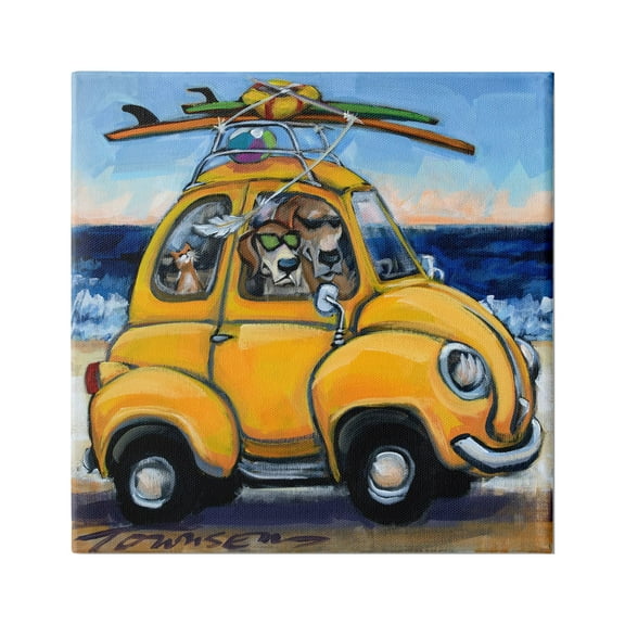 Stupell Industries Pet Beach Buggy Groovy Dog Cat Surf Scene, 17 x 17, Design by CR Townsend