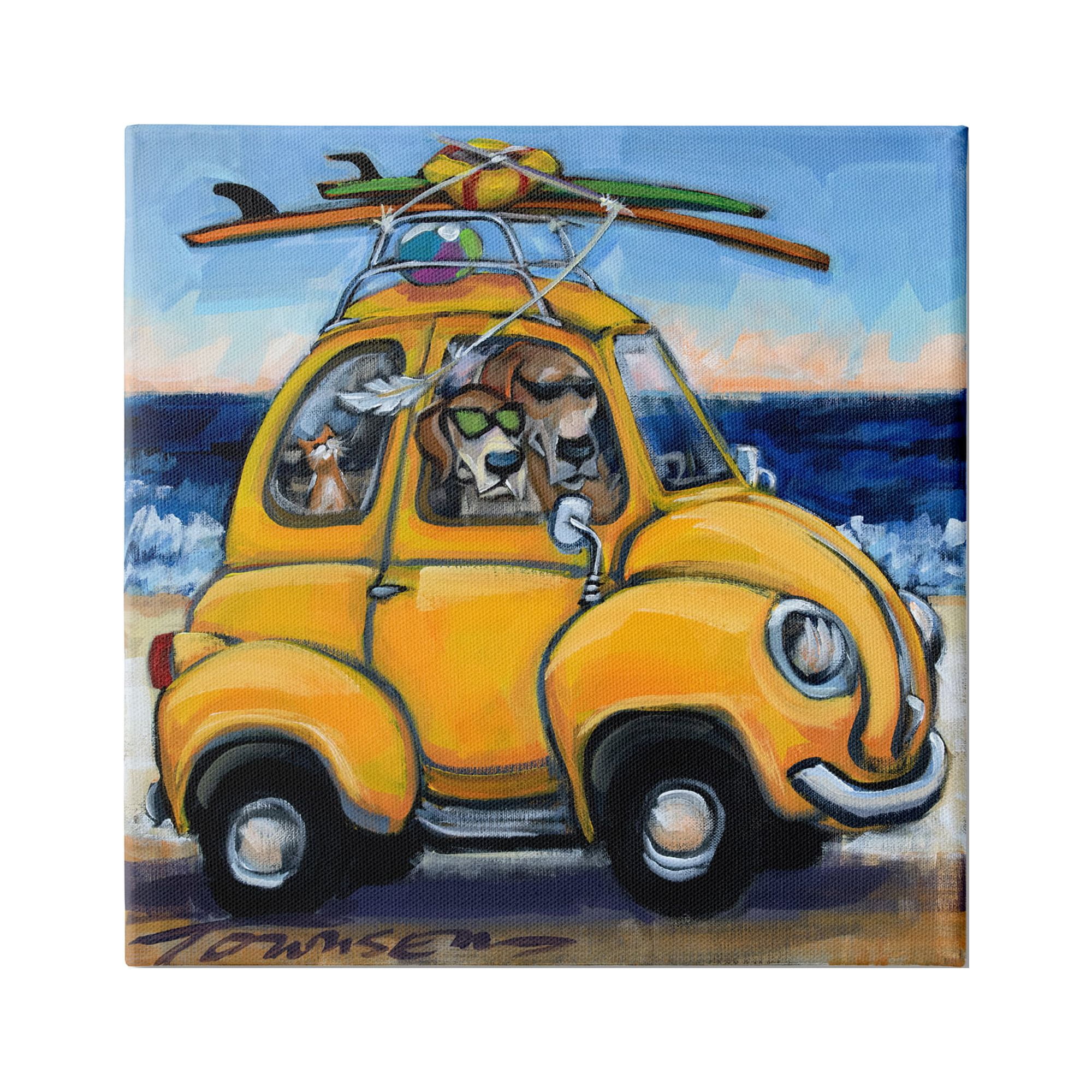 Stupell Industries Pet Beach Buggy Groovy Dog Cat Surf Scene, 36 x 36, Design by CR Townsend