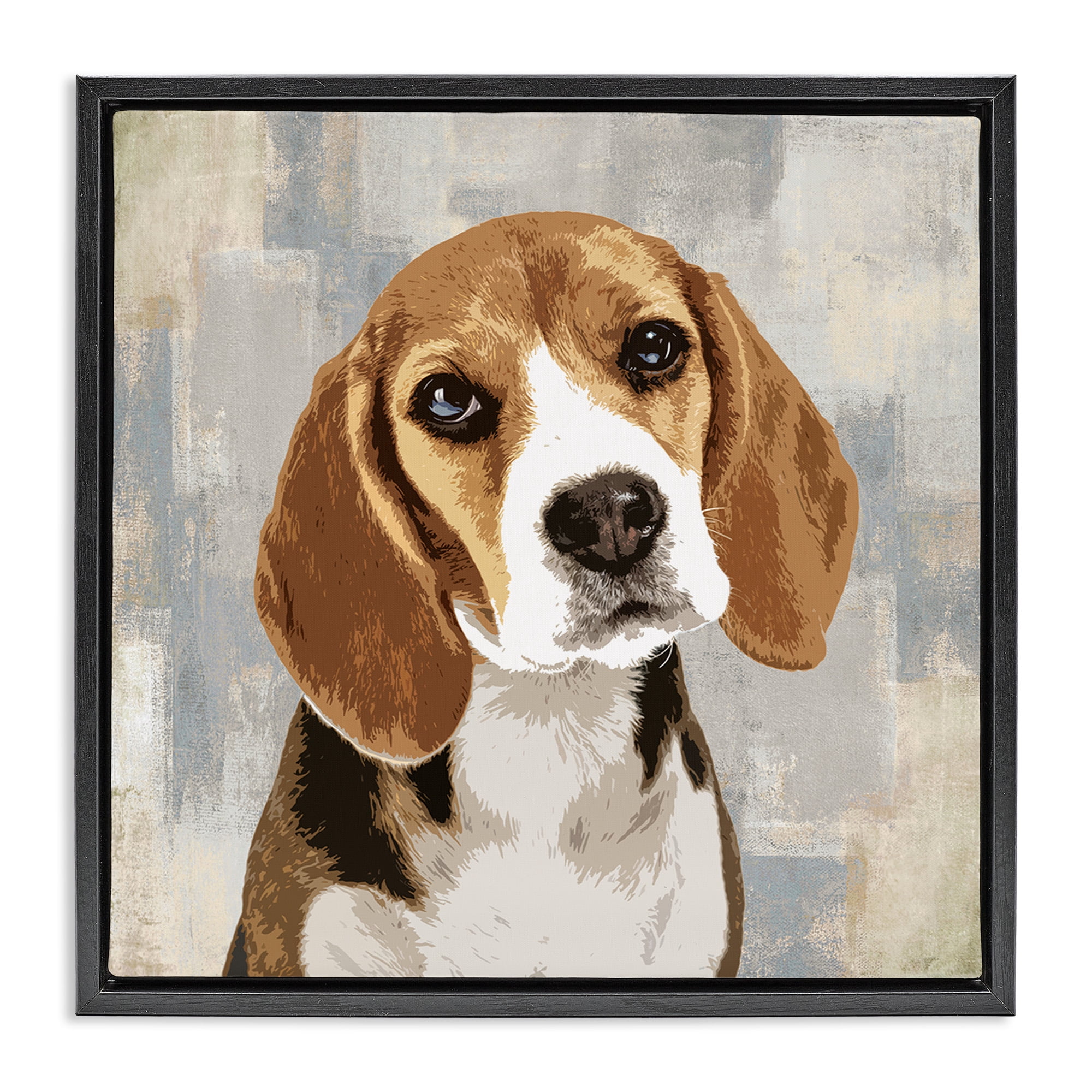 Stupell Industries Pet Beagle Patiently Waiting Animals & Insects Painting Black Floater Framed Canvas Art Print Wall Art, 25 x 25