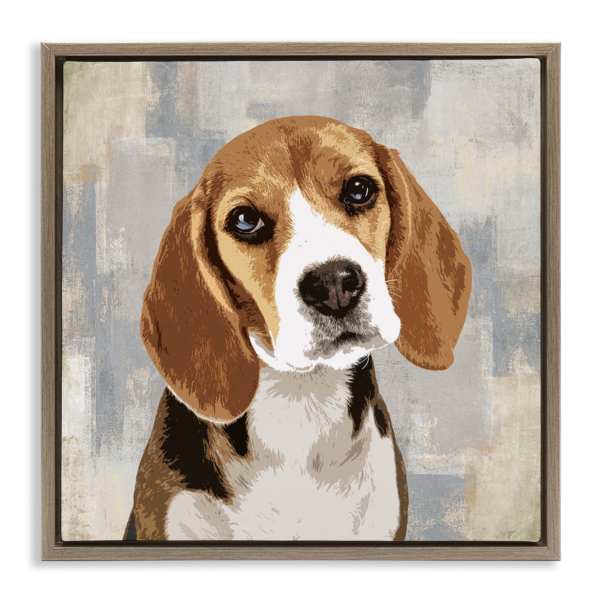 Stupell Industries Pet Beagle Patiently Waiting Animals & Insects Painting Brown Floater Framed Canvas Art Print Wall Art, 18 x 18