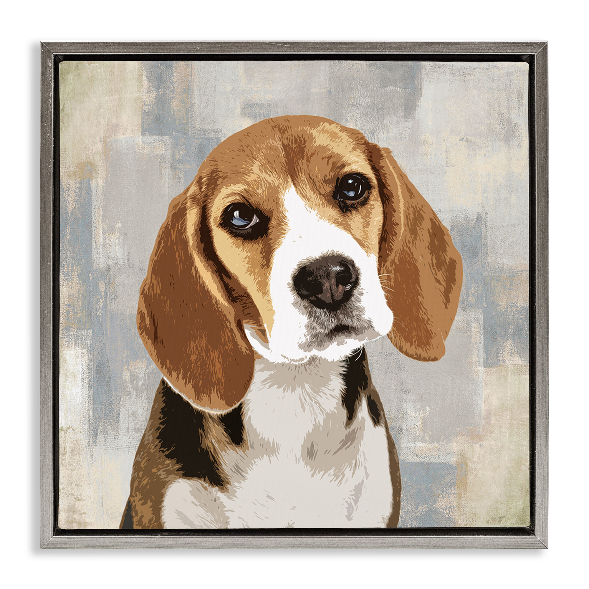 Stupell Industries Pet Beagle Patiently Waiting Animals & Insects Painting Gray Floater Framed Canvas Art Print Wall Art, 25 x 25