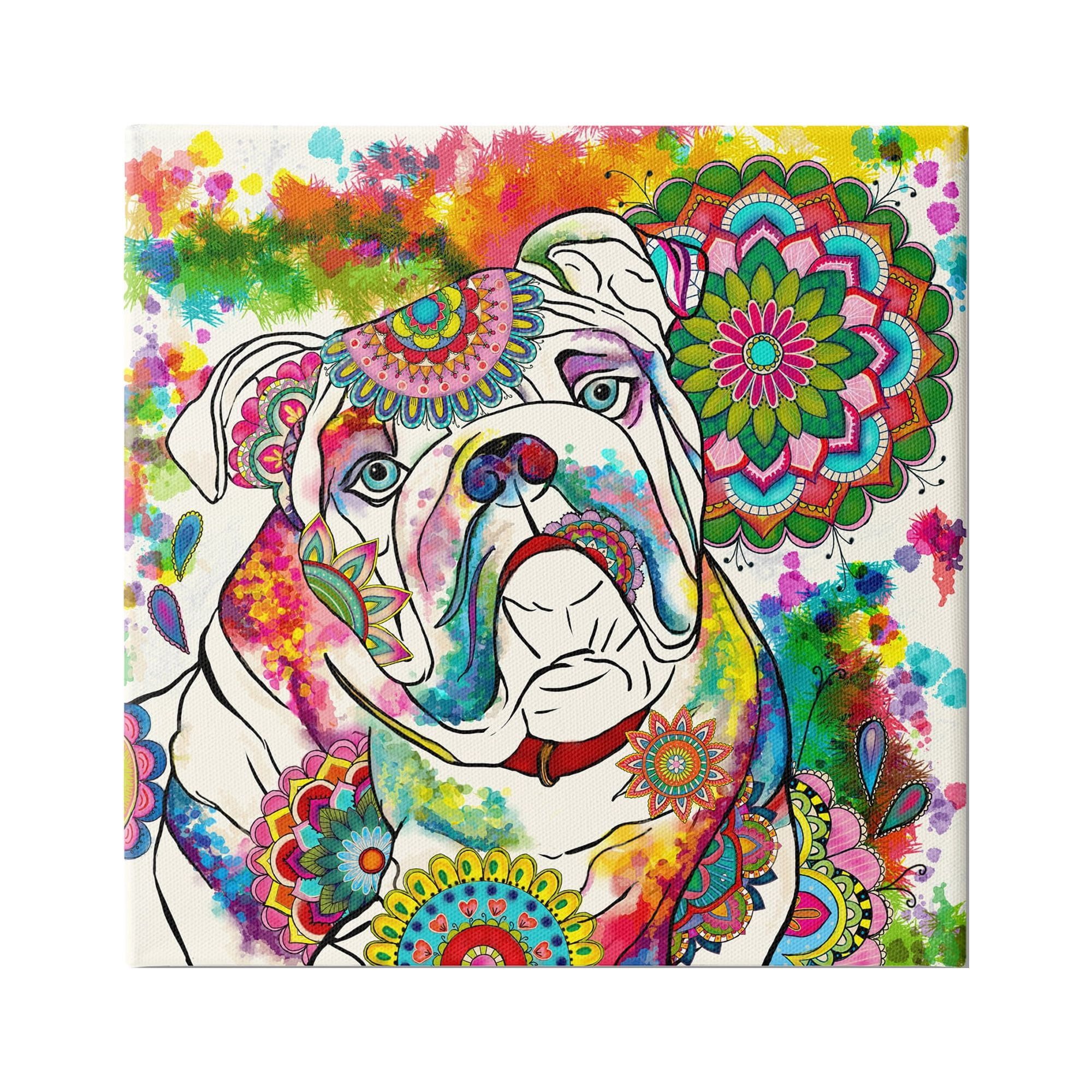 Stupell Industries Pet Bulldog Portrait Vibrant Medallion Boho Pattern, 17 x 17,Design by Sangita Bachelet
