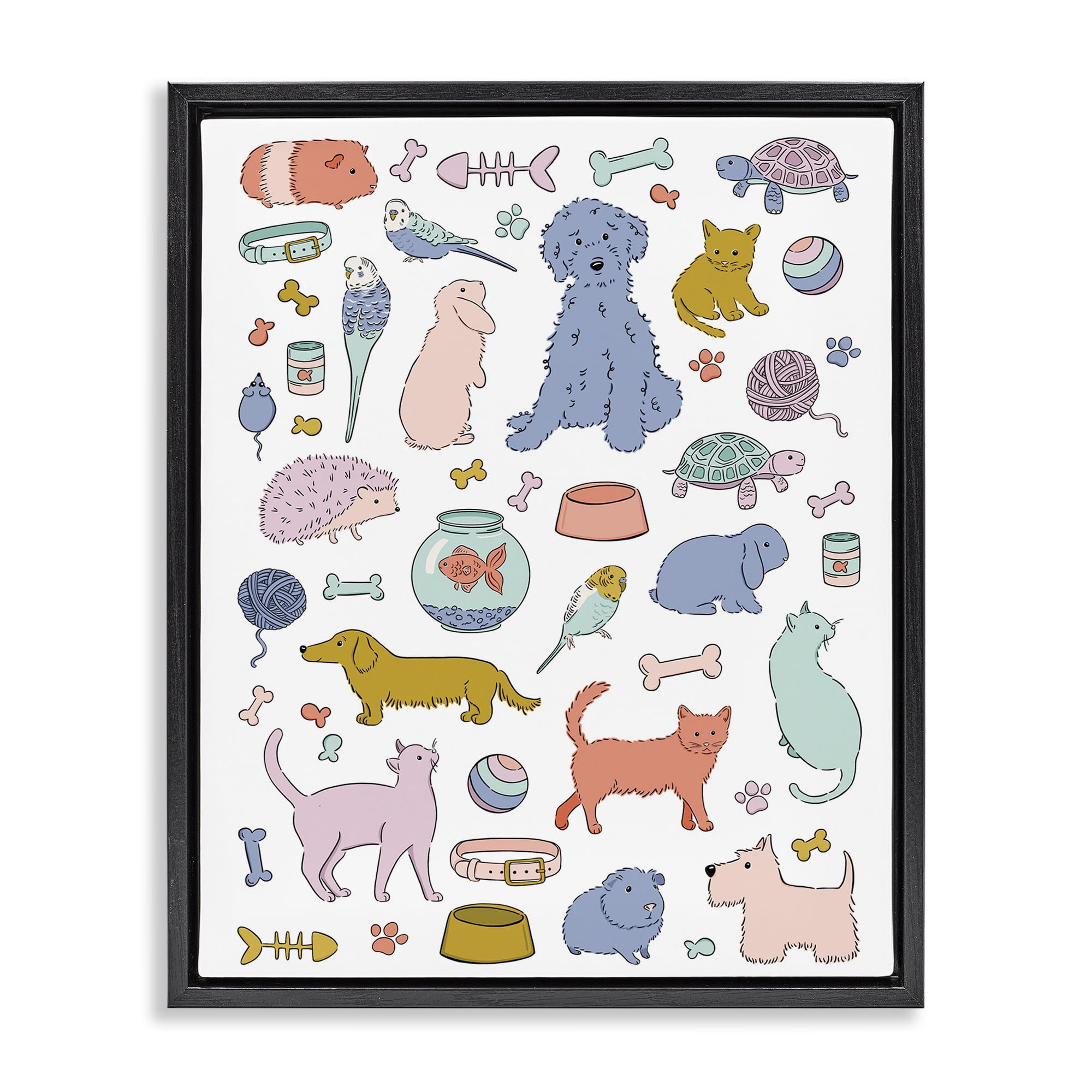 Stupell Industries Pet Shop Menagerie Black Framed Floater Canvas Wall Art, design by Bethany Sandoval