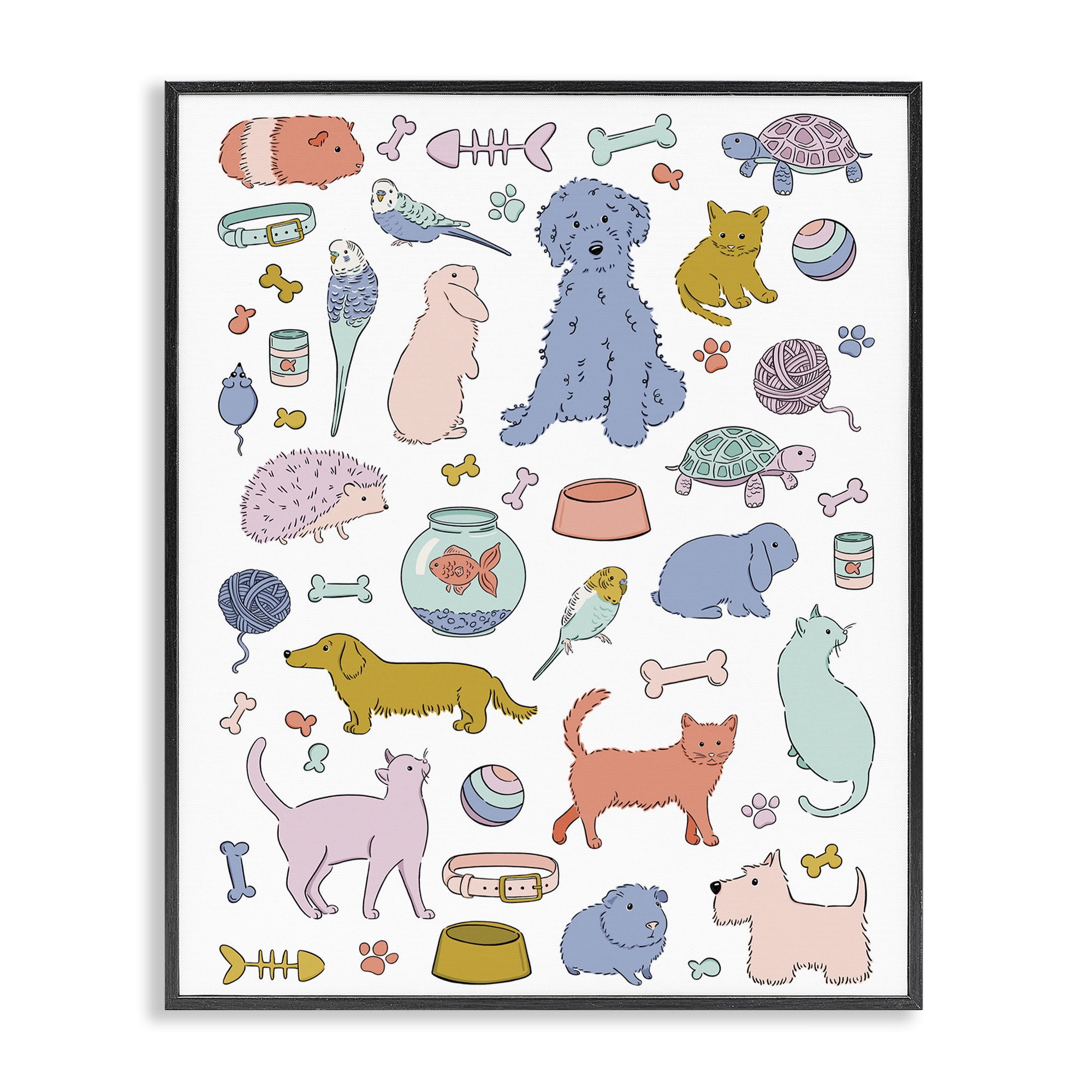 Stupell Industries Pet Shop Menagerie Black Framed Giclee Art, design by Bethany Sandoval