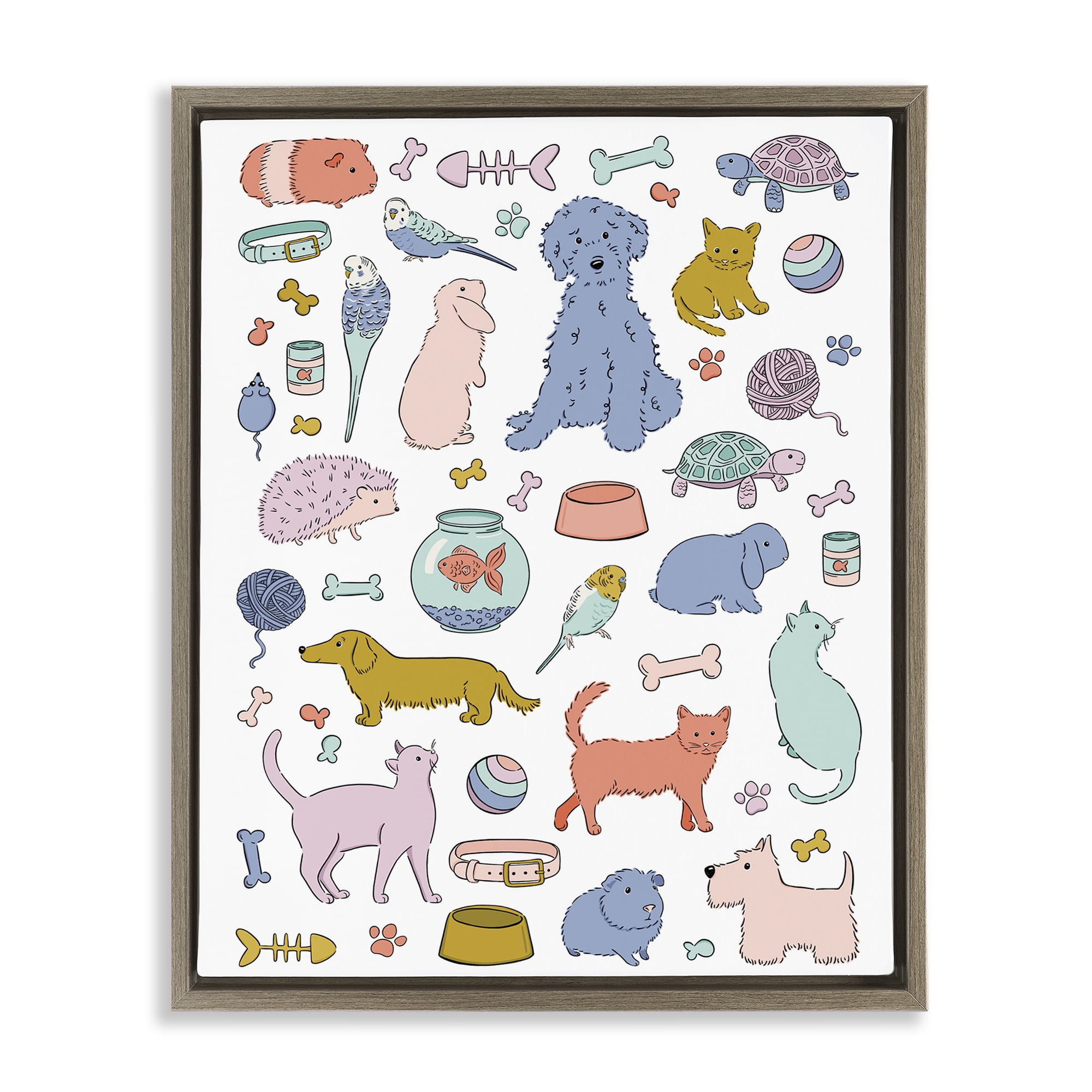 Stupell Industries Pet Shop Menagerie Brown Framed Floater Canvas Wall Art, design by Bethany Sandoval