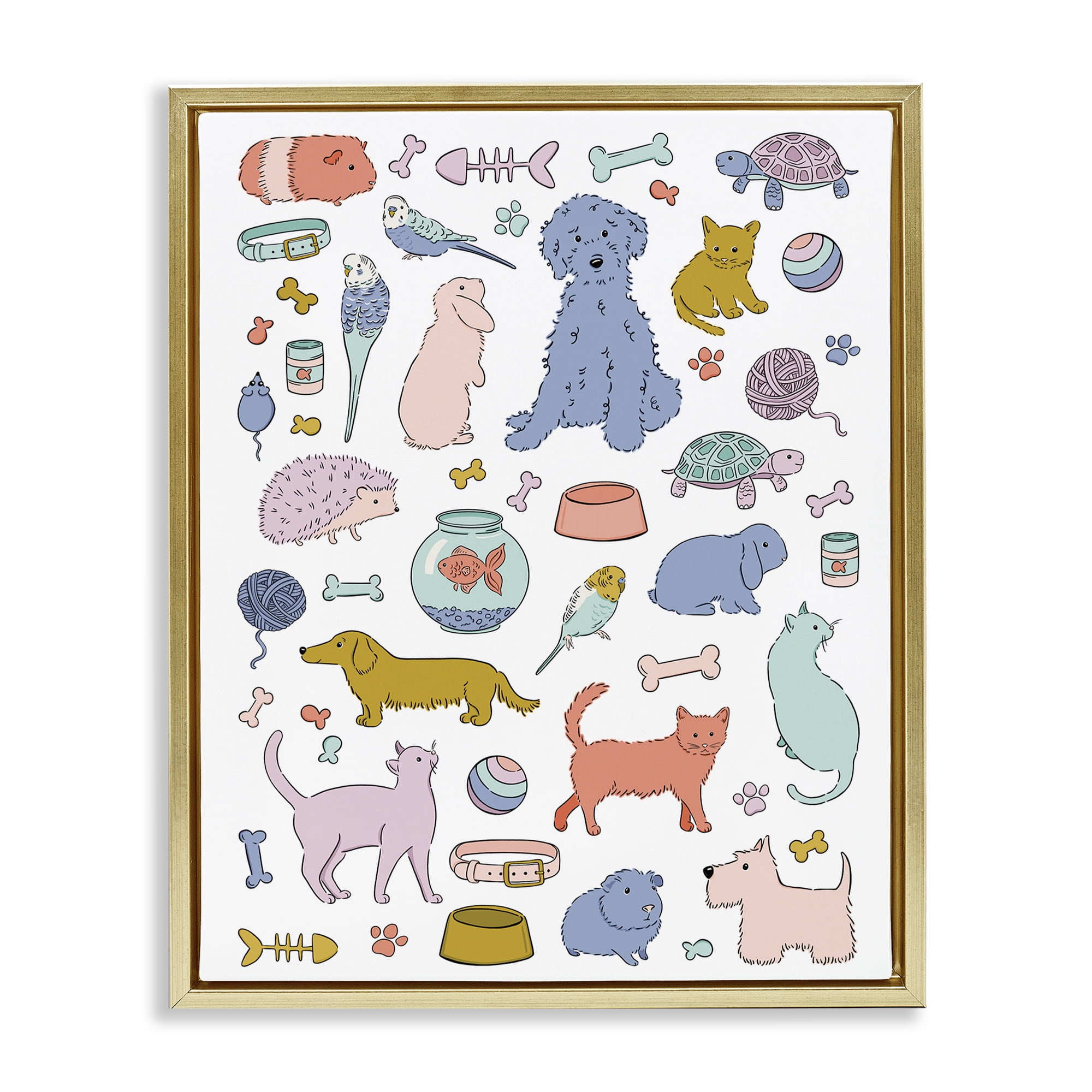 Stupell Industries Pet Shop Menagerie Gold Framed Floater Canvas Wall Art, design by Bethany Sandoval