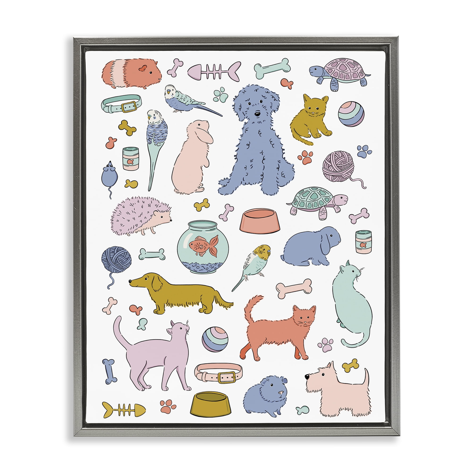 Stupell Industries Pet Shop Menagerie Gray Framed Floater Canvas Wall Art, design by Bethany Sandoval