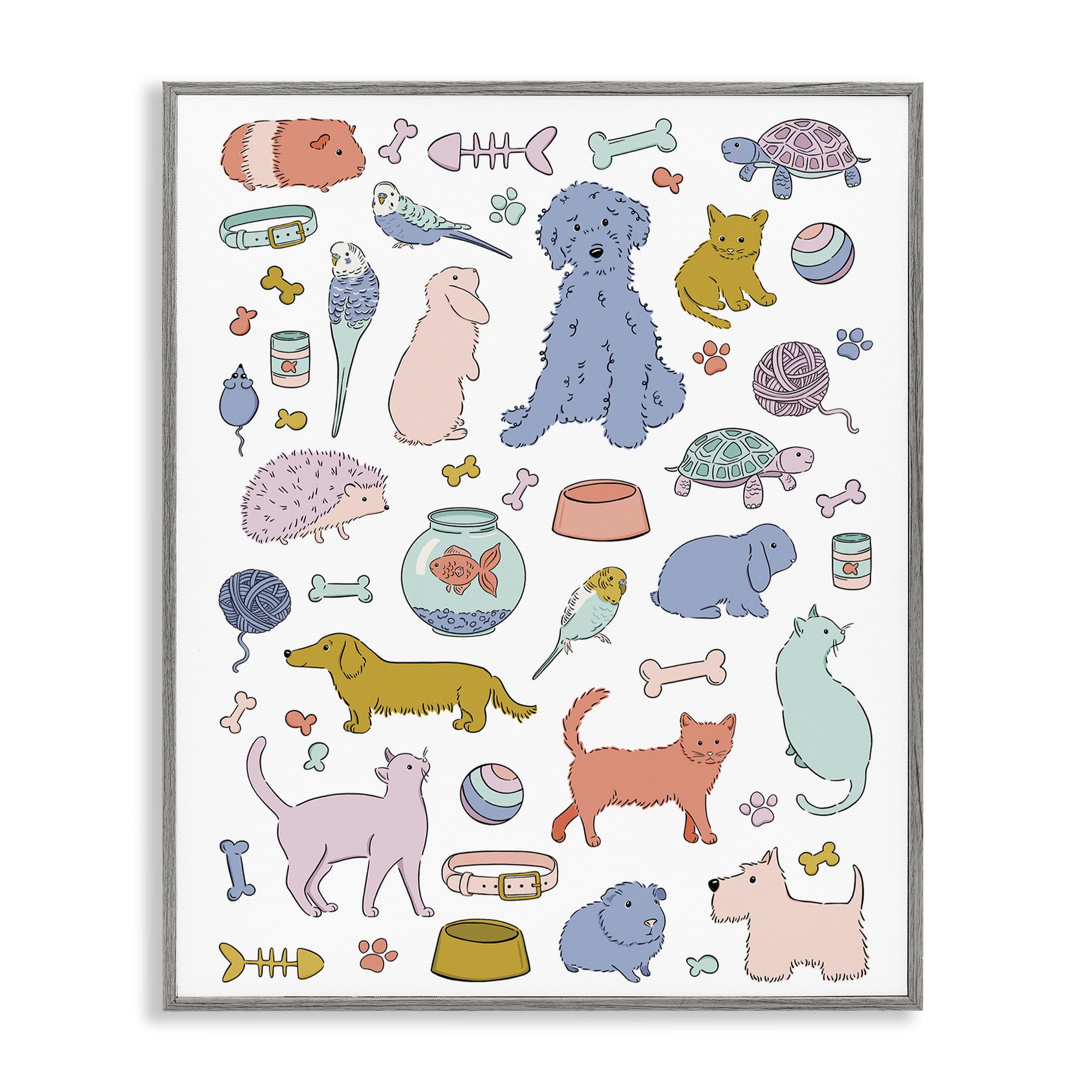 Stupell Industries Pet Shop Menagerie Gray Framed Giclee Art, design by Bethany Sandoval