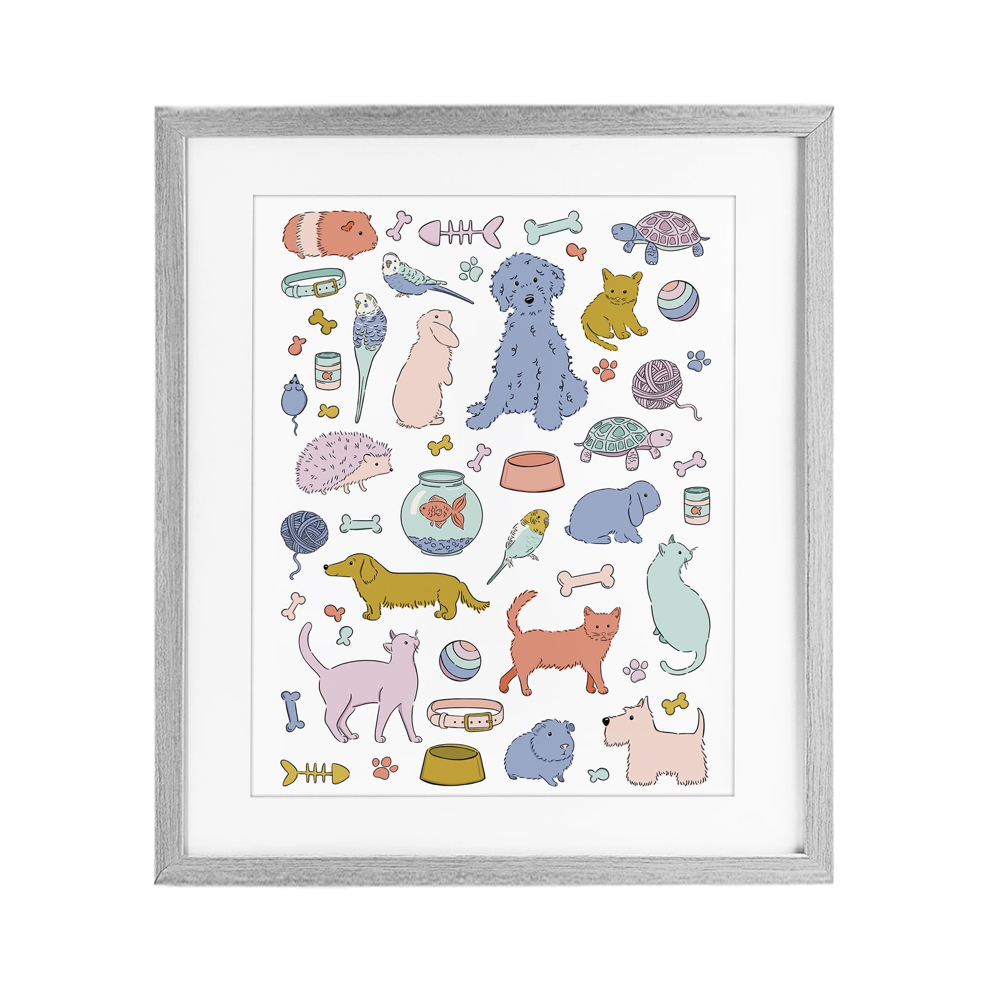 Stupell Industries Pet Shop Menagerie Gray Framed Print Under Glass, design by Bethany Sandoval