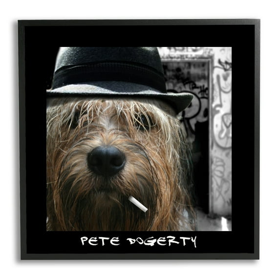 Stupell Industries Pete Dogerty Humorous Musician Hat Cigarette Dog Photograph Black Framed Art Print Wall Art, Design by Noah Bay