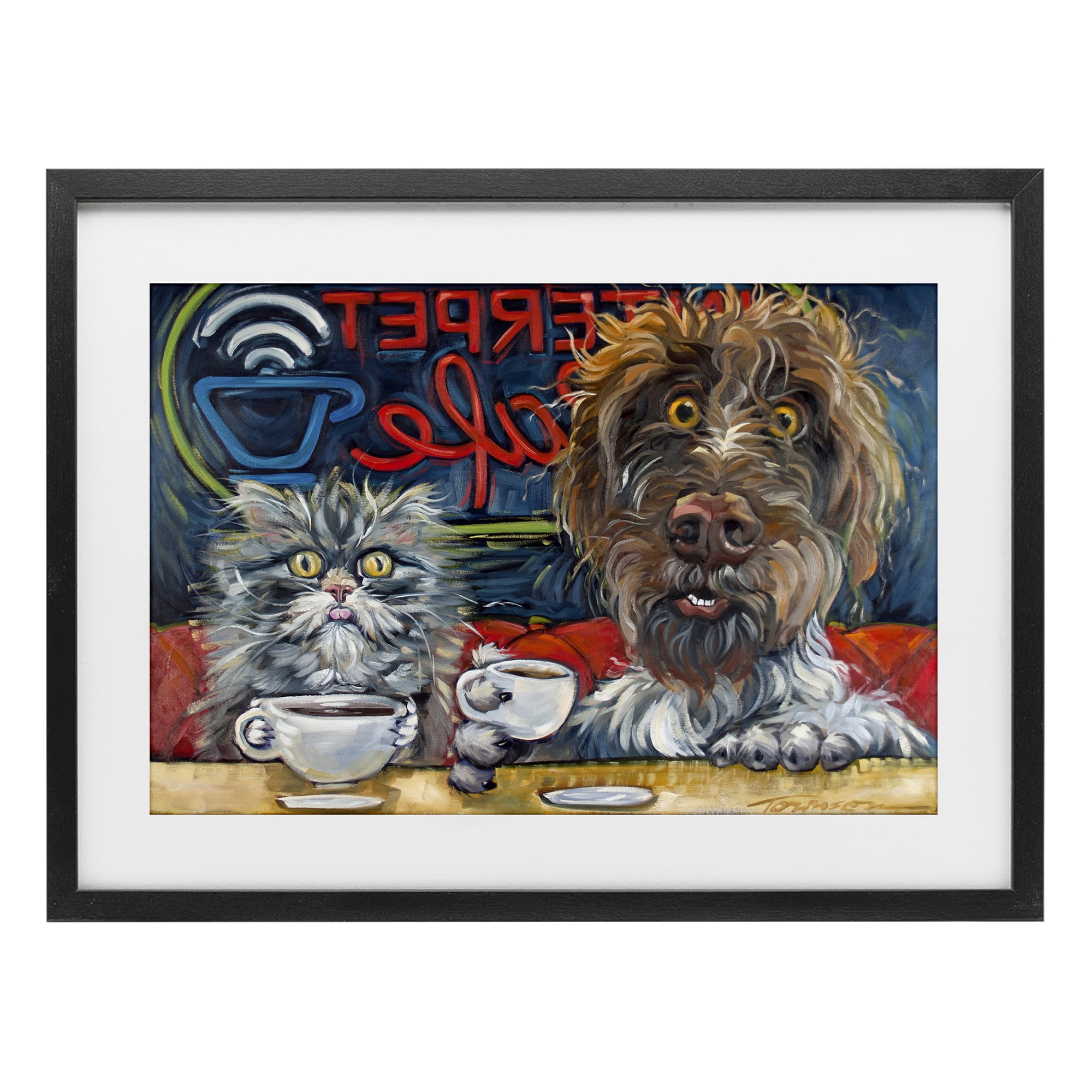 Stupell Industries Pets Wired At The Cafe Black Framed Print Under Glass, design by CR Townsend