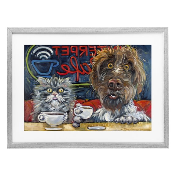 Stupell Industries Pets Wired At The Cafe Gray Framed Print Under Glass, design by CR Townsend