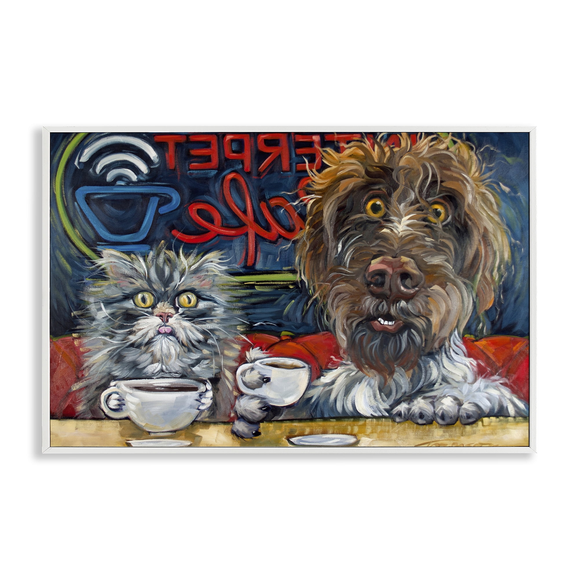 Stupell Industries Pets Wired At The Cafe White Framed Giclee Art, design by CR Townsend