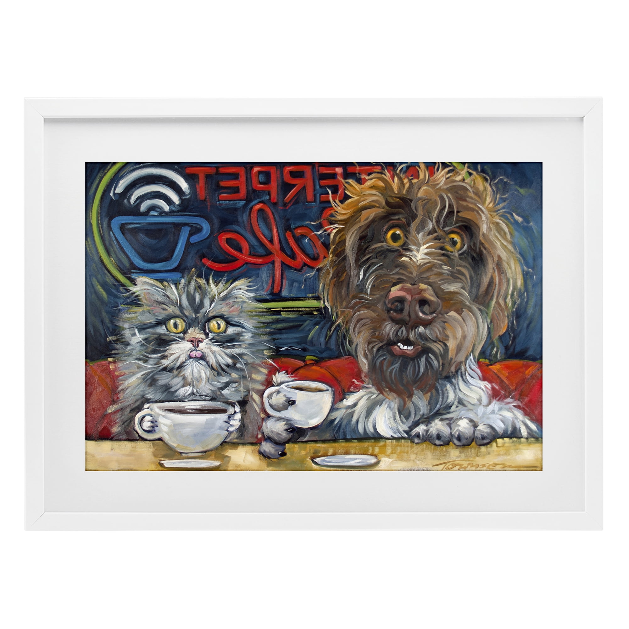 Stupell Industries Pets Wired At The Cafe White Framed Print Under Glass, design by CR Townsend