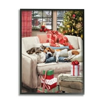 Stupell Industries Pets on Holiday Couch Holiday Painting Black Framed Art Print Wall Art, 11 x 14