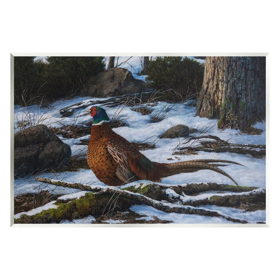 Stupell Industries Pheasant in Snowy Woods Animals & Insects Painting Unframed Art Print Wall Art, 15 x 10