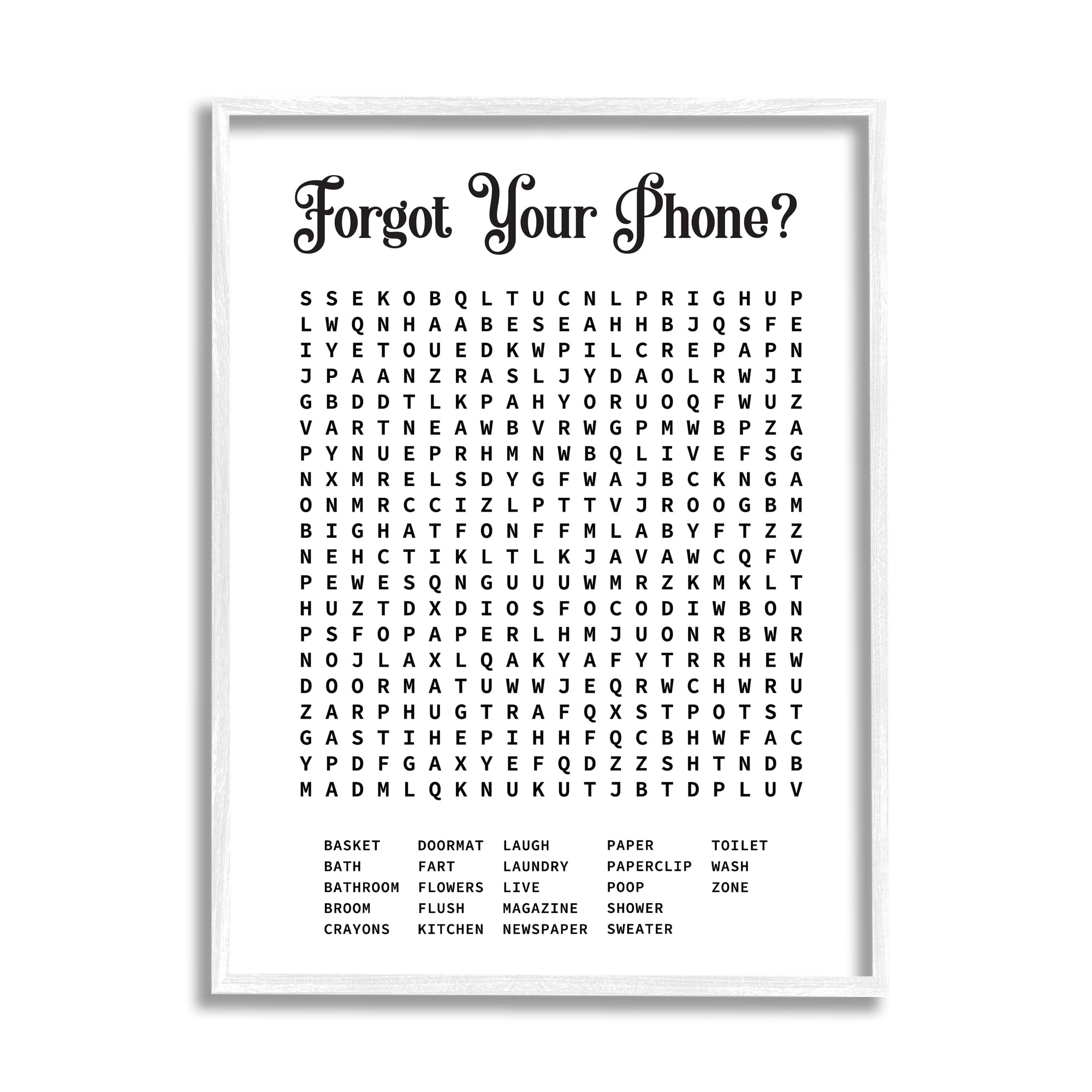 Stupell Industries Phone Crossword Puzzle Bathroom Word Design, 24 x 30,Design by Lettered and Lined