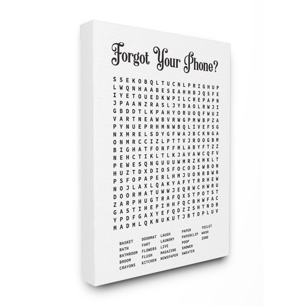 Stupell Industries Phone Crossword Puzzle Bathroom Word Design Canvas Wall Art by Lettered and Lined
