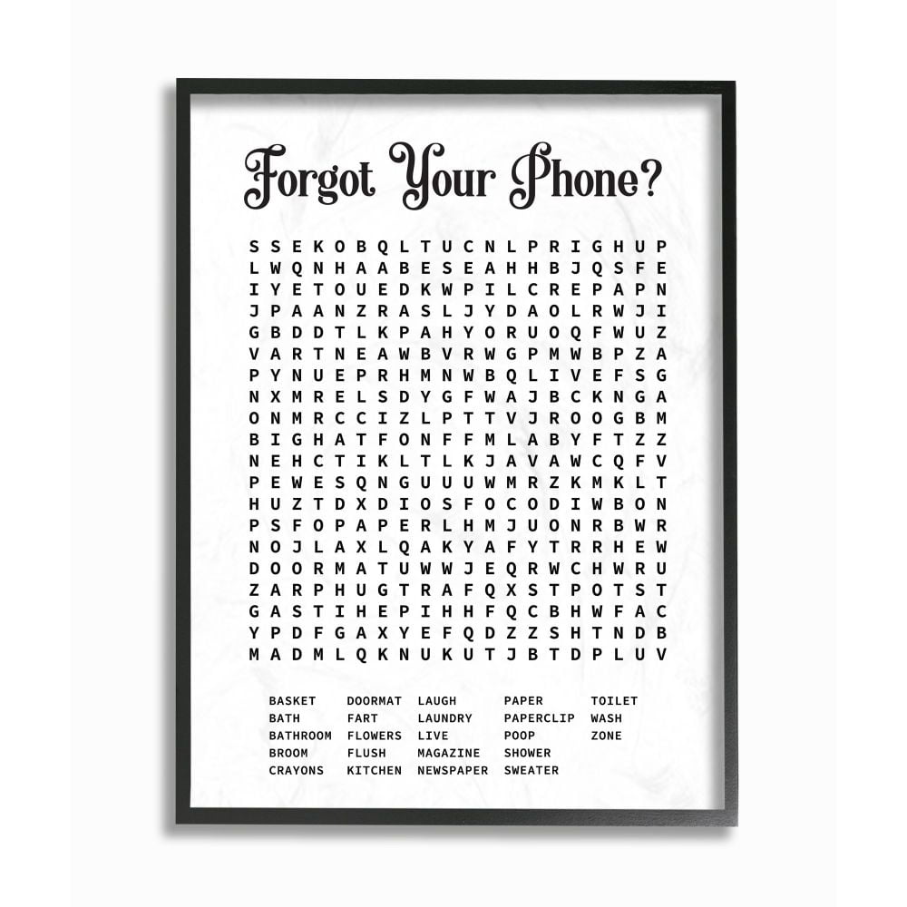 Stupell Industries Phone Crossword Puzzle Bathroom Word Design Framed Wall Art by Lettered and Lined