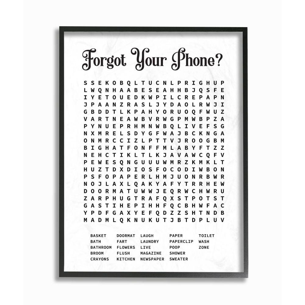 Stupell Industries Phone Crossword Puzzle Bathroom Word Design Framed Wall Art by Lettered and Lined