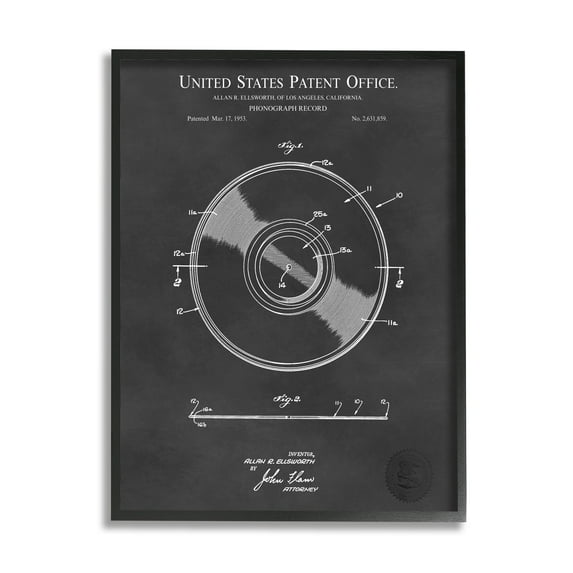 Stupell Industries Phonograph Record Player Detailed Music Diagram Blueprint Framed Wall Art, 16 x 20, Design by Karl Hronek