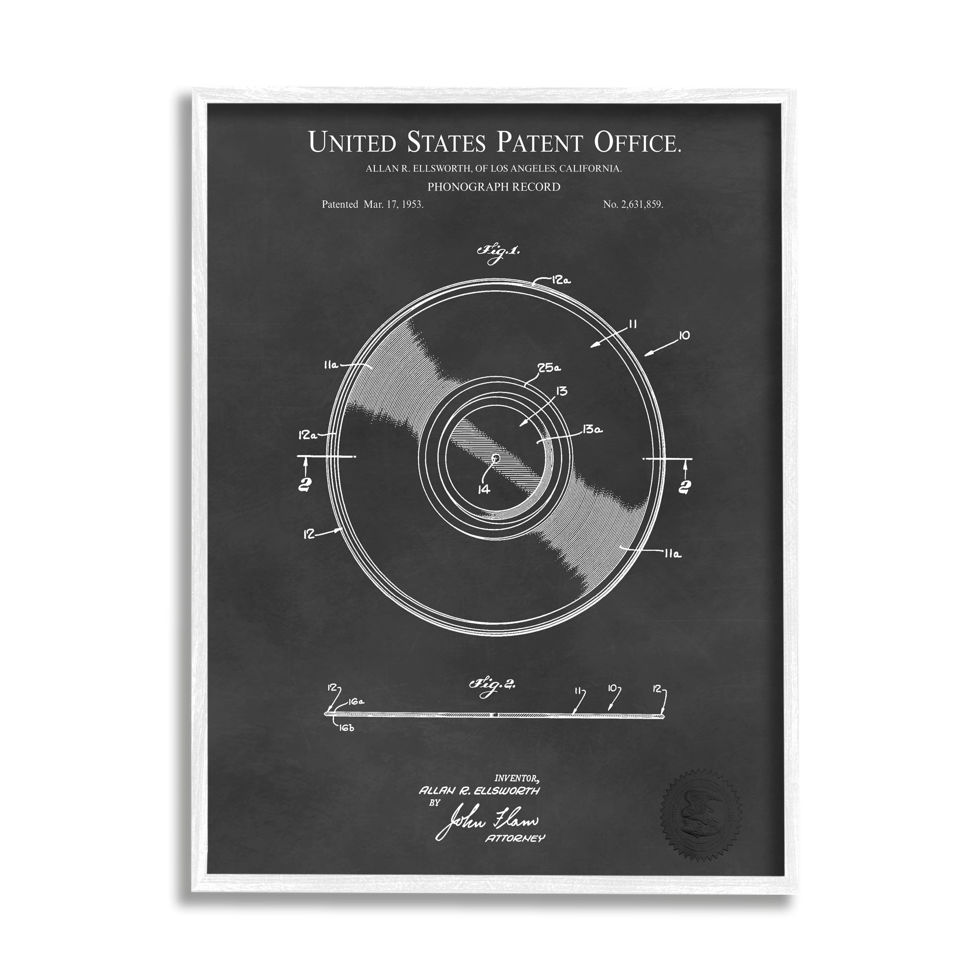 Stupell Industries Phonograph Record Player Detailed Music Diagram Blueprint Framed Wall Art, 24 x 30, Design by Karl Hronek