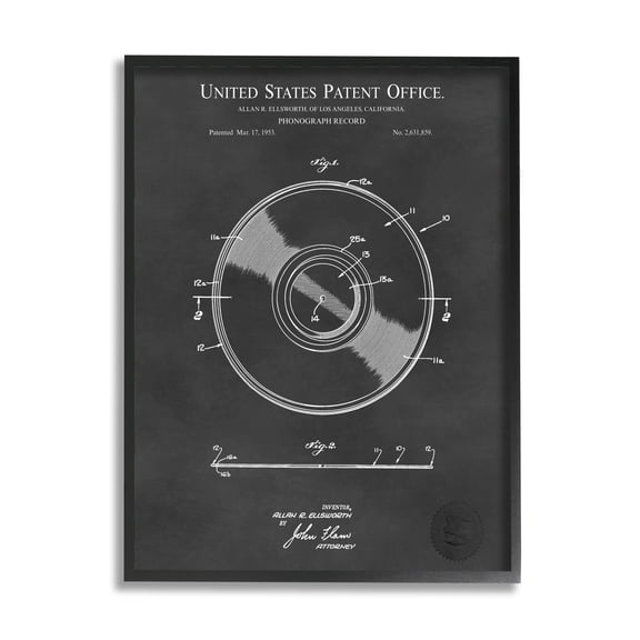 Stupell Industries Phonograph Record Player Detailed Music Diagram Blueprint Framed Wall Art, 24 x 30, Design by Karl Hronek
