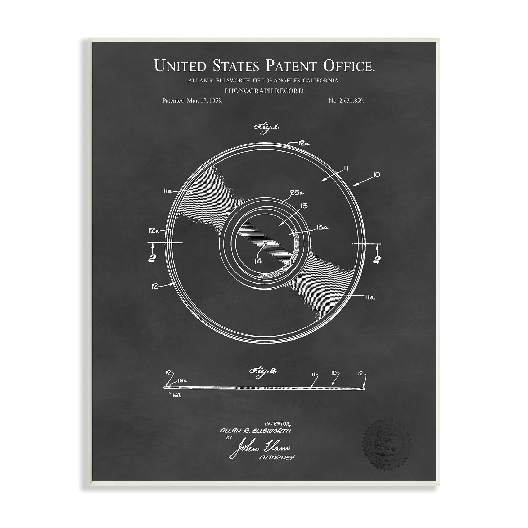 Stupell Industries Phonograph Record Player Detailed Music Diagram Blueprint Wood Wall Art, 13 x 19, Design by Karl Hronek