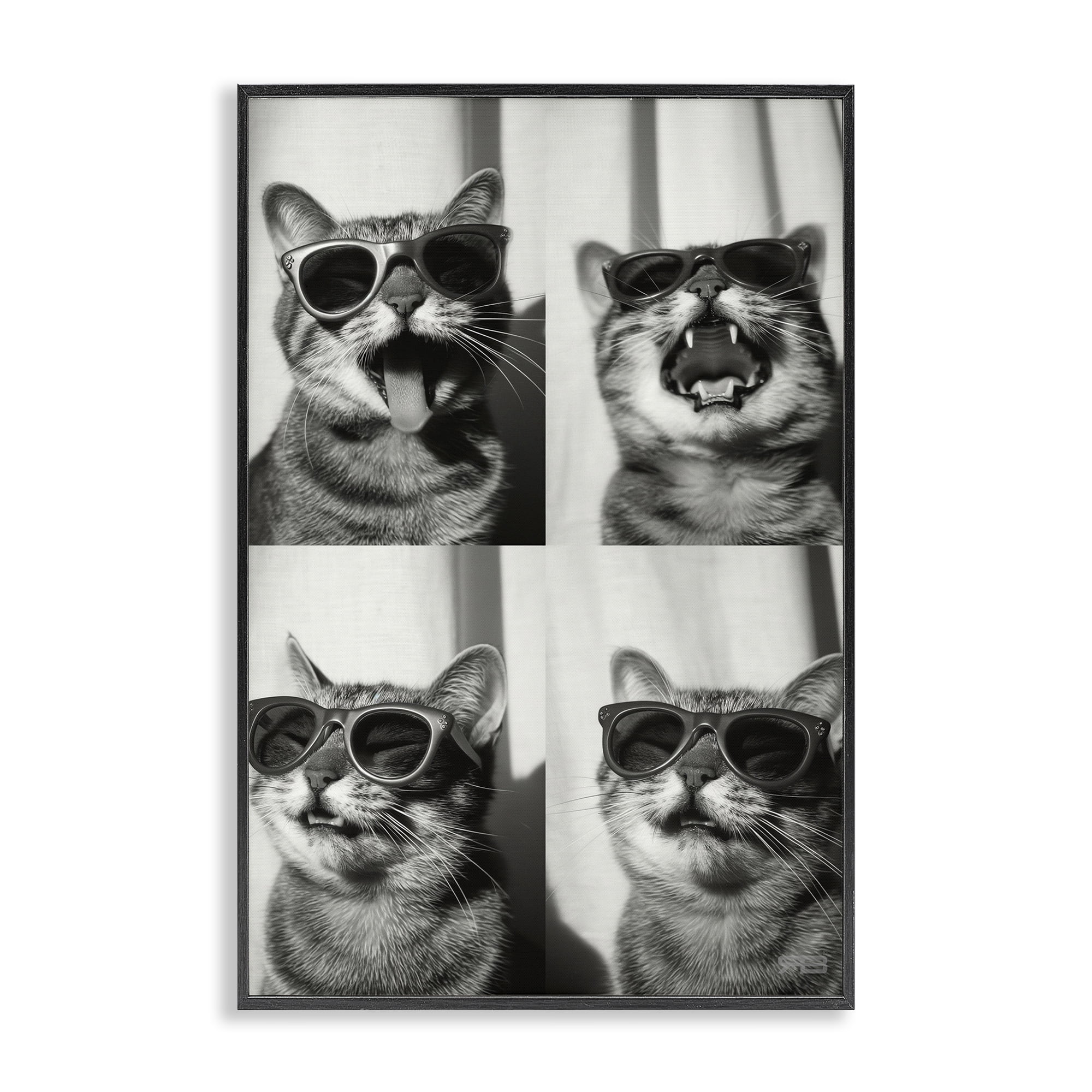 Stupell Industries Photobooth Style Cat Novelty Painting Black Framed Art Print Wall Art, 12 x 18