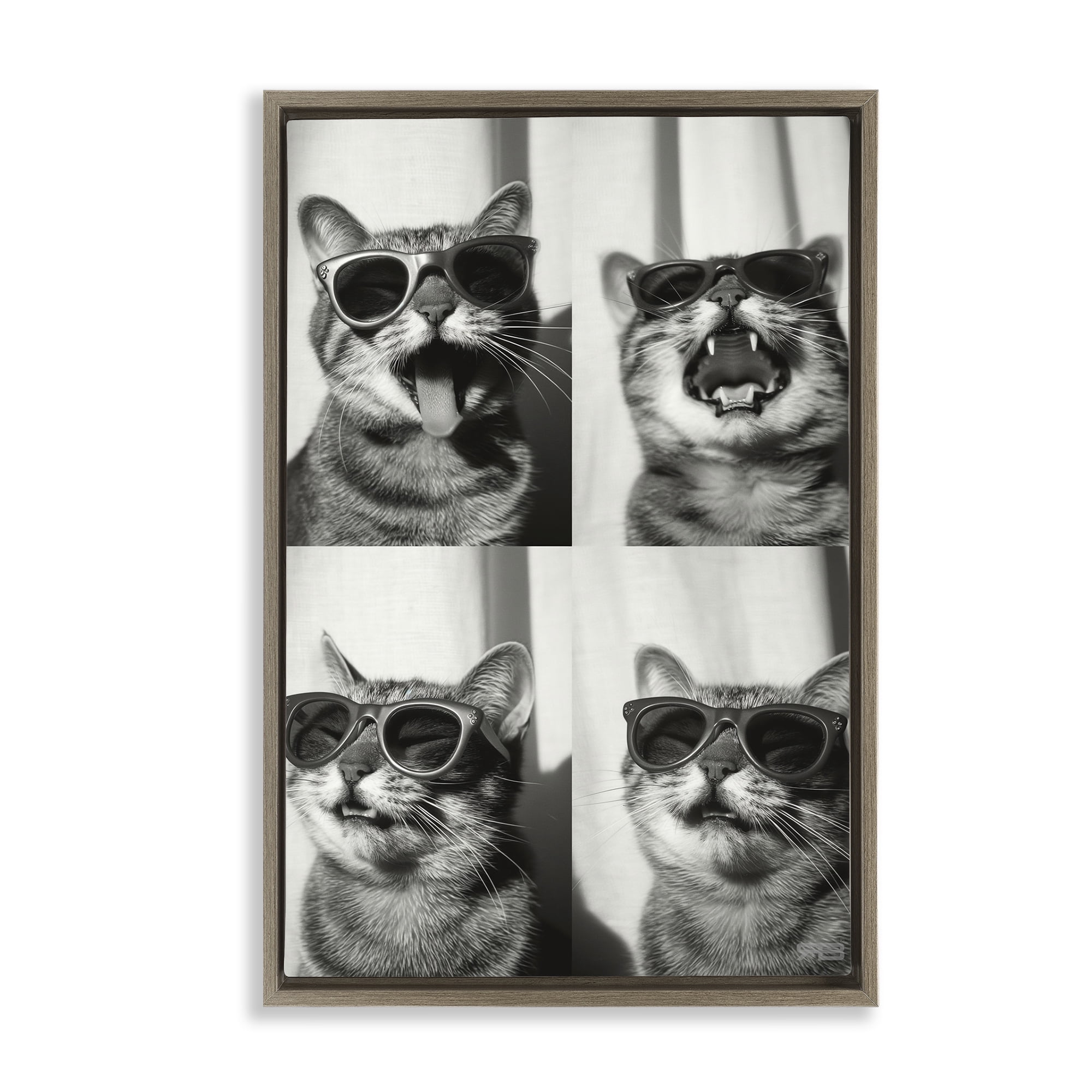 Stupell Industries Photobooth Style Cat Novelty Painting Brown Floater Framed Art Print Wall Art, 21 x 31