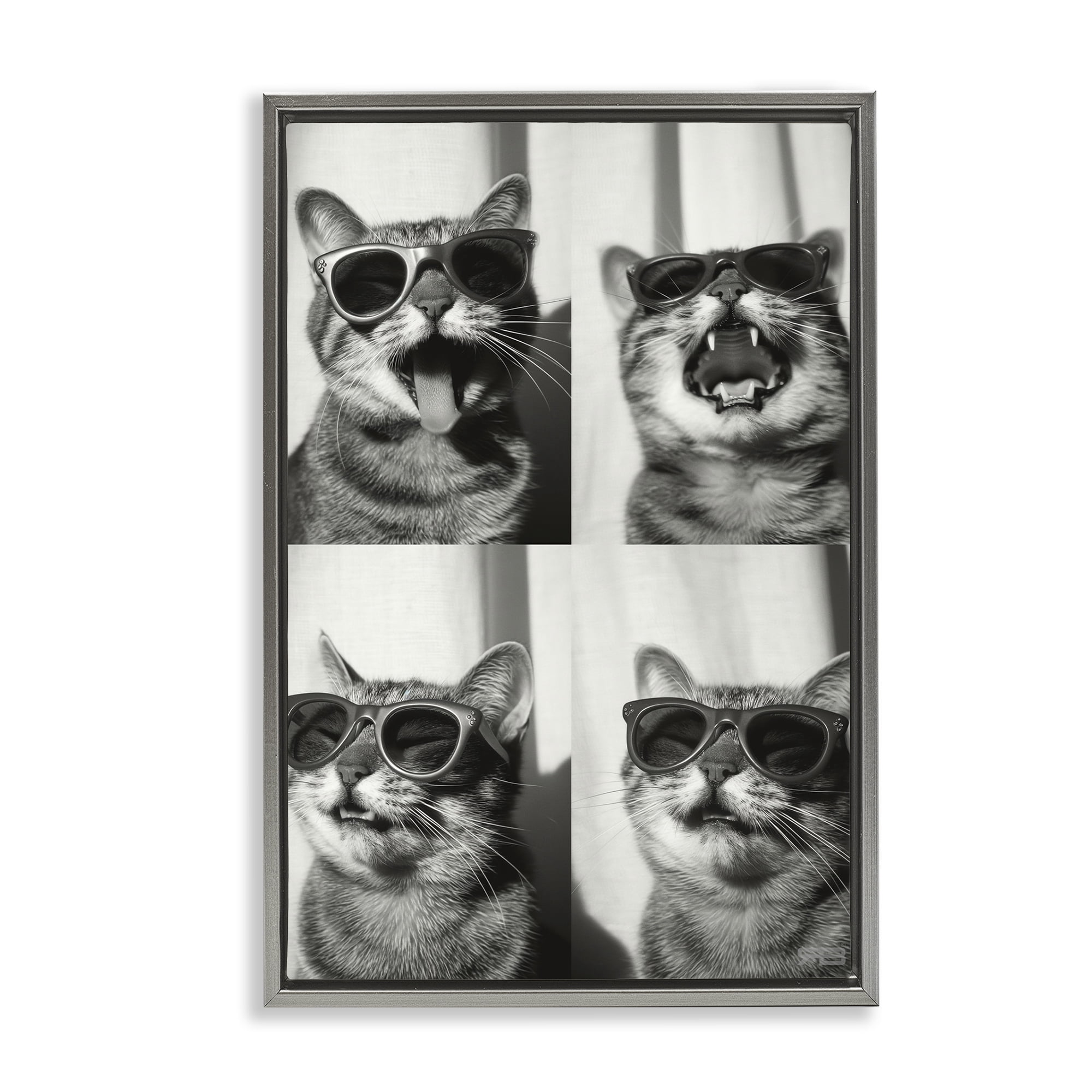 Stupell Industries Photobooth Style Cat Novelty Painting Gray Floater Framed Art Print Wall Art, 21 x 31