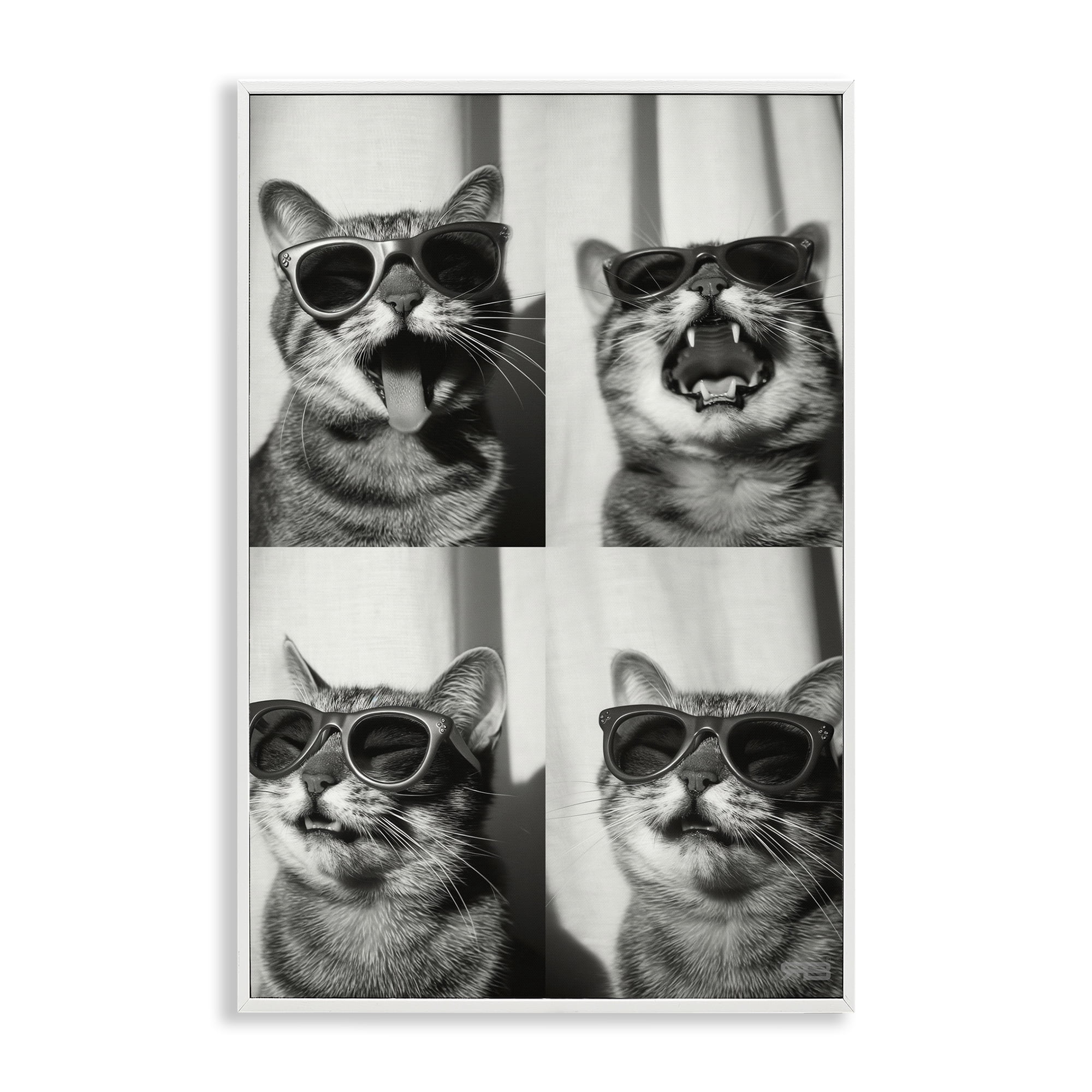 Stupell Industries Photobooth Style Cat Novelty Painting White Framed Art Print Wall Art, 16 x 24