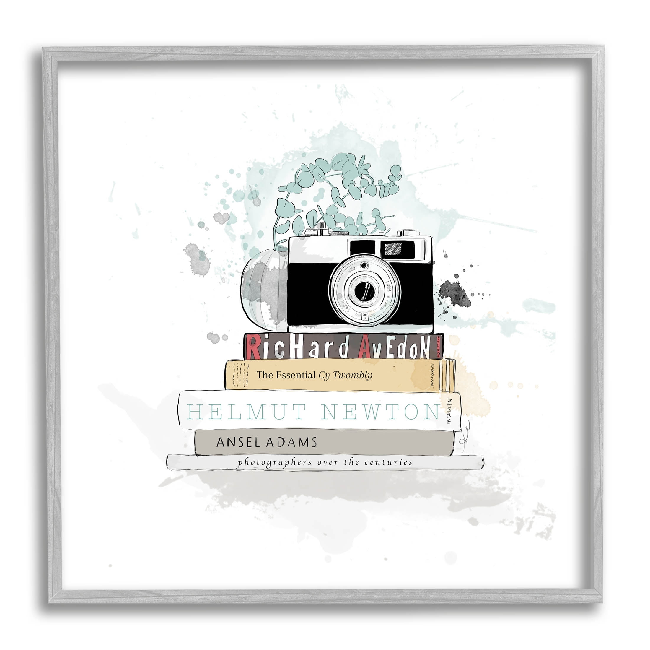 Stupell Industries Photographer Books Stacked Camera Graphic Art Gray Framed Art Print Wall Art, Design by Alison Petrie