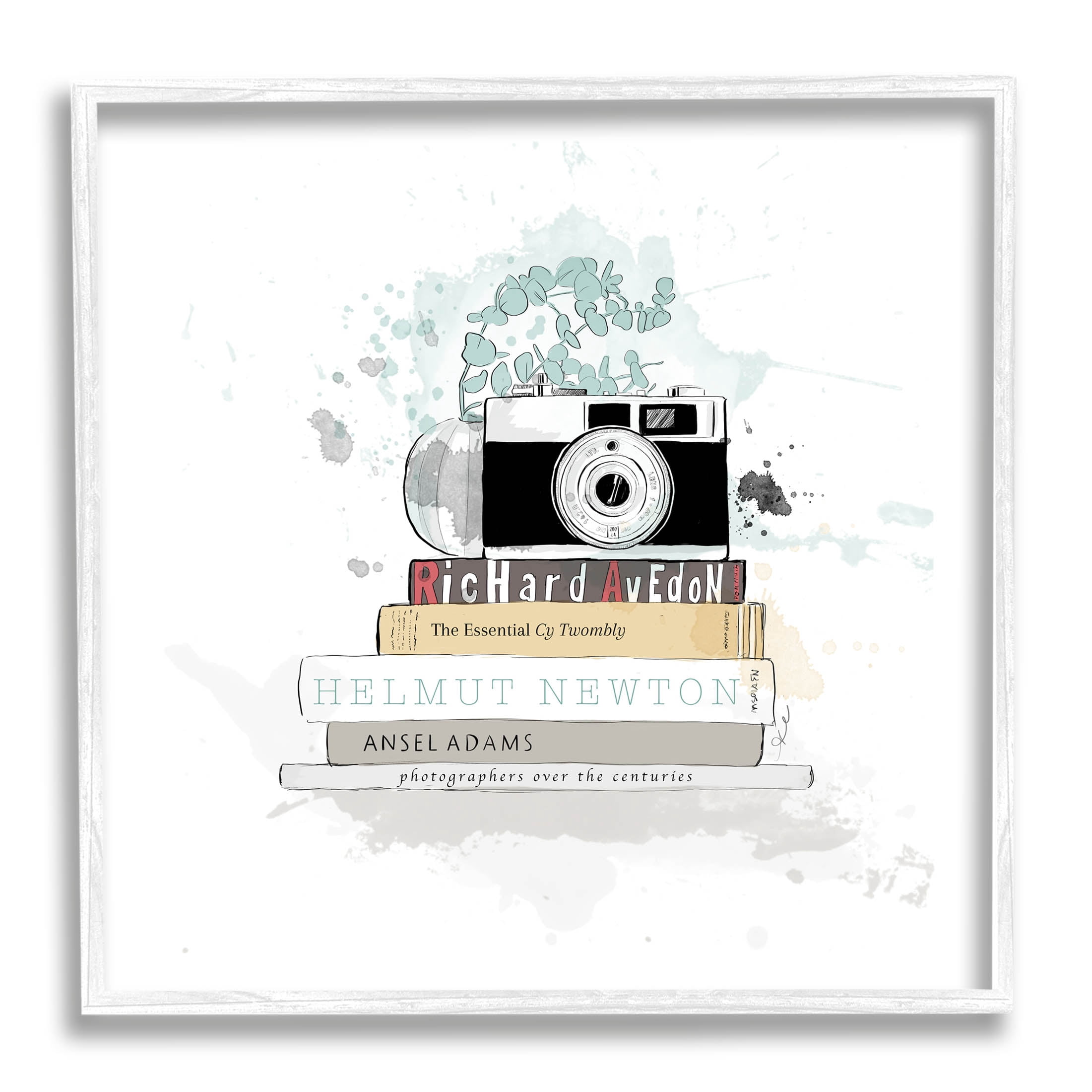 Stupell Industries Photographer Books Stacked Camera Graphic Art White Framed Art Print Wall Art, Design by Alison Petrie